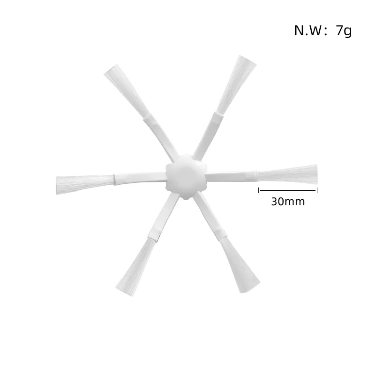 Biała szczotka do robota sprzątającego z sześcioma włoskami, zdjęcie studyjne.