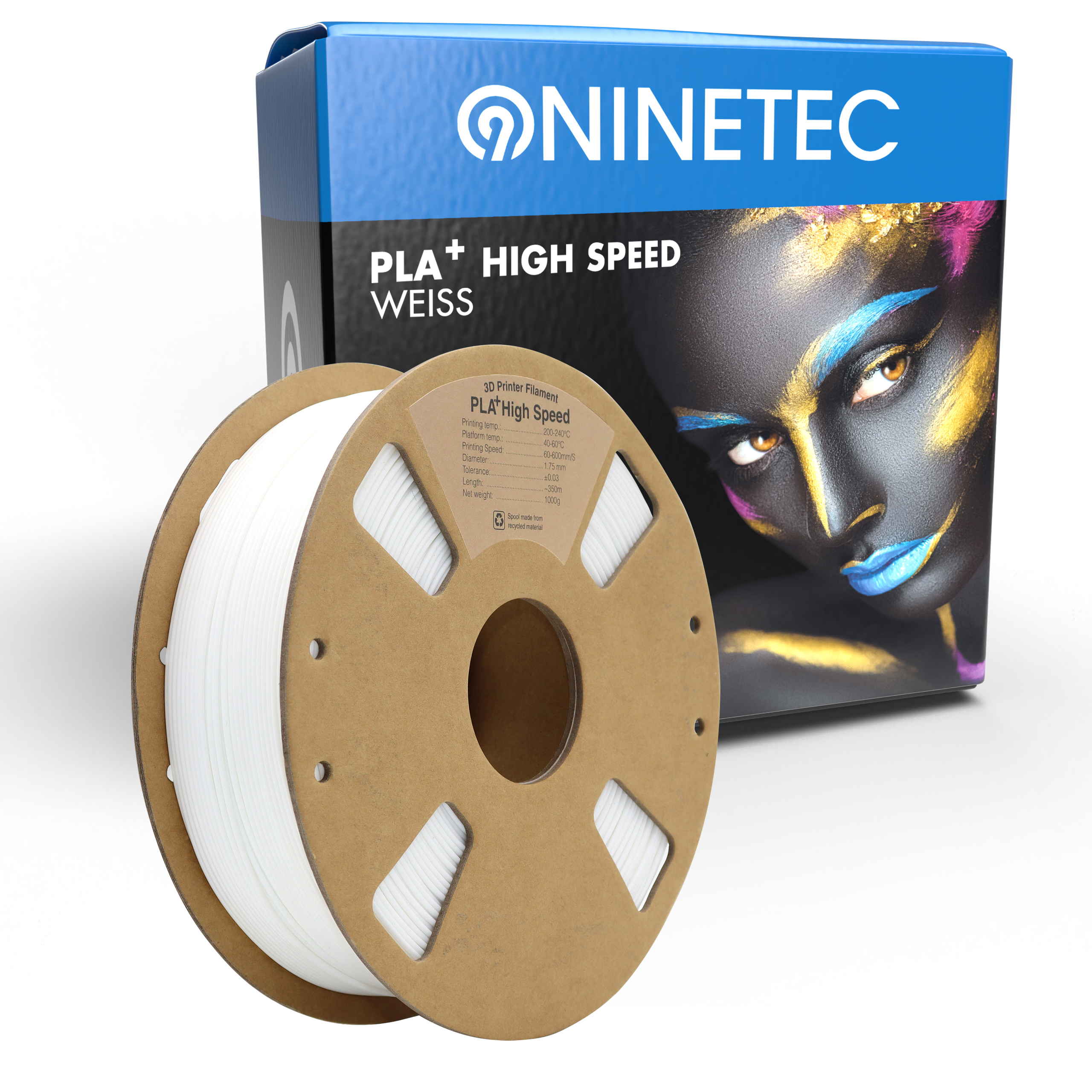 NINETEC PLA+ PRO Schwarz + Glitzer Filament Weißer