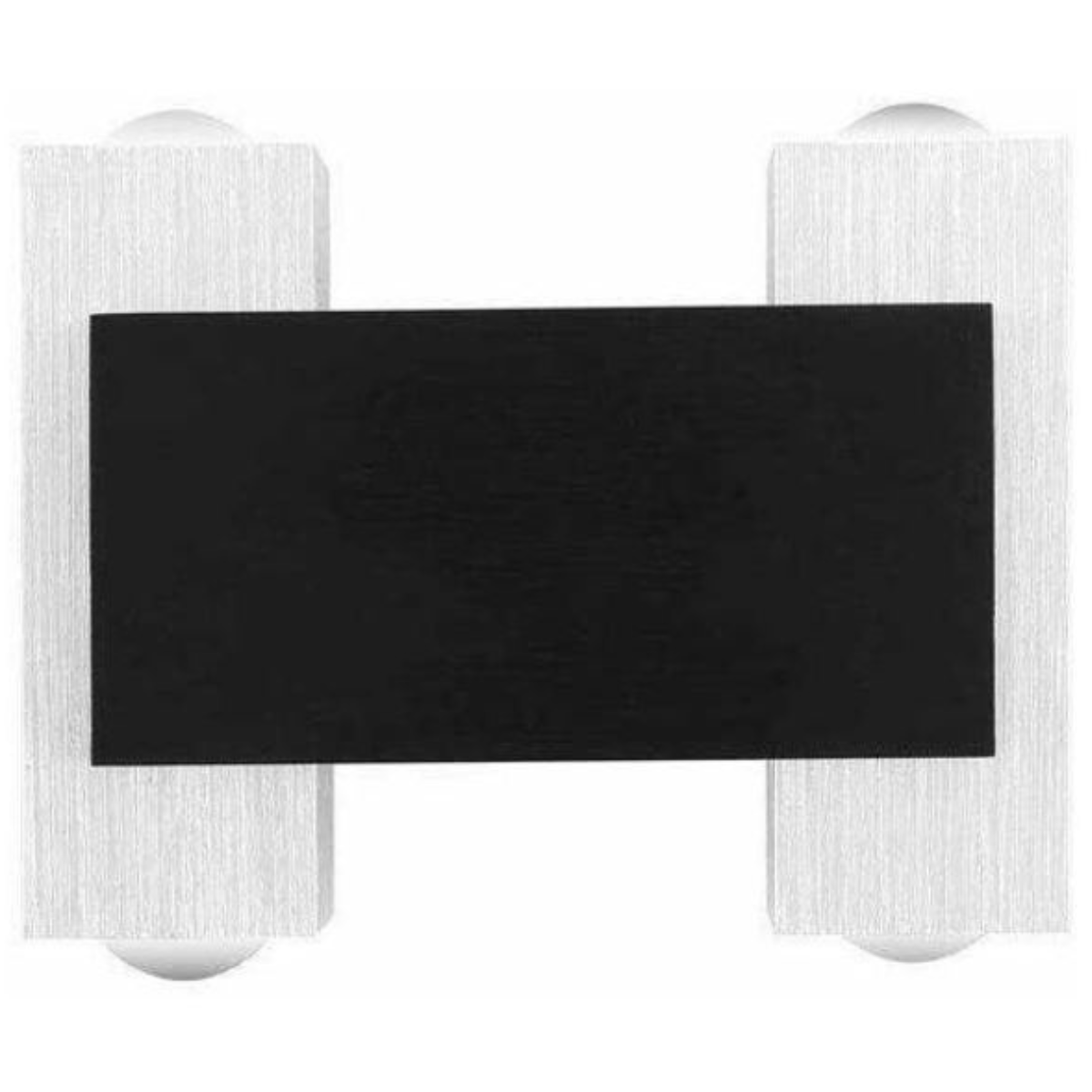 Zwei weiße und schwarze Wandlampen mit schwarzem Mittelteil.