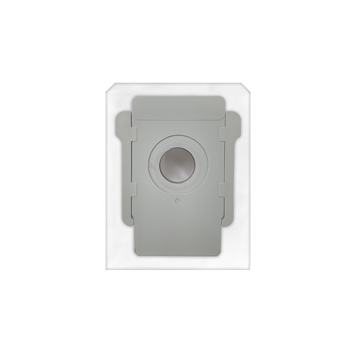 Biały worek do odkurzacza z szarym mechanizmem zamykającym.