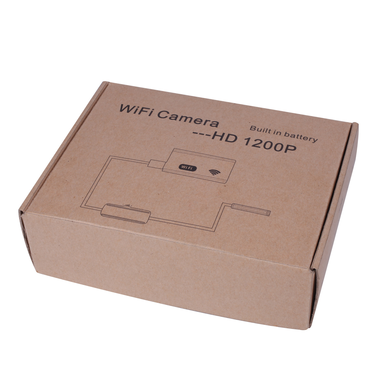 Karton mit der Aufschrift 'WiFi Kamera', mit HD 1200P und einer Gerätezeichnung.