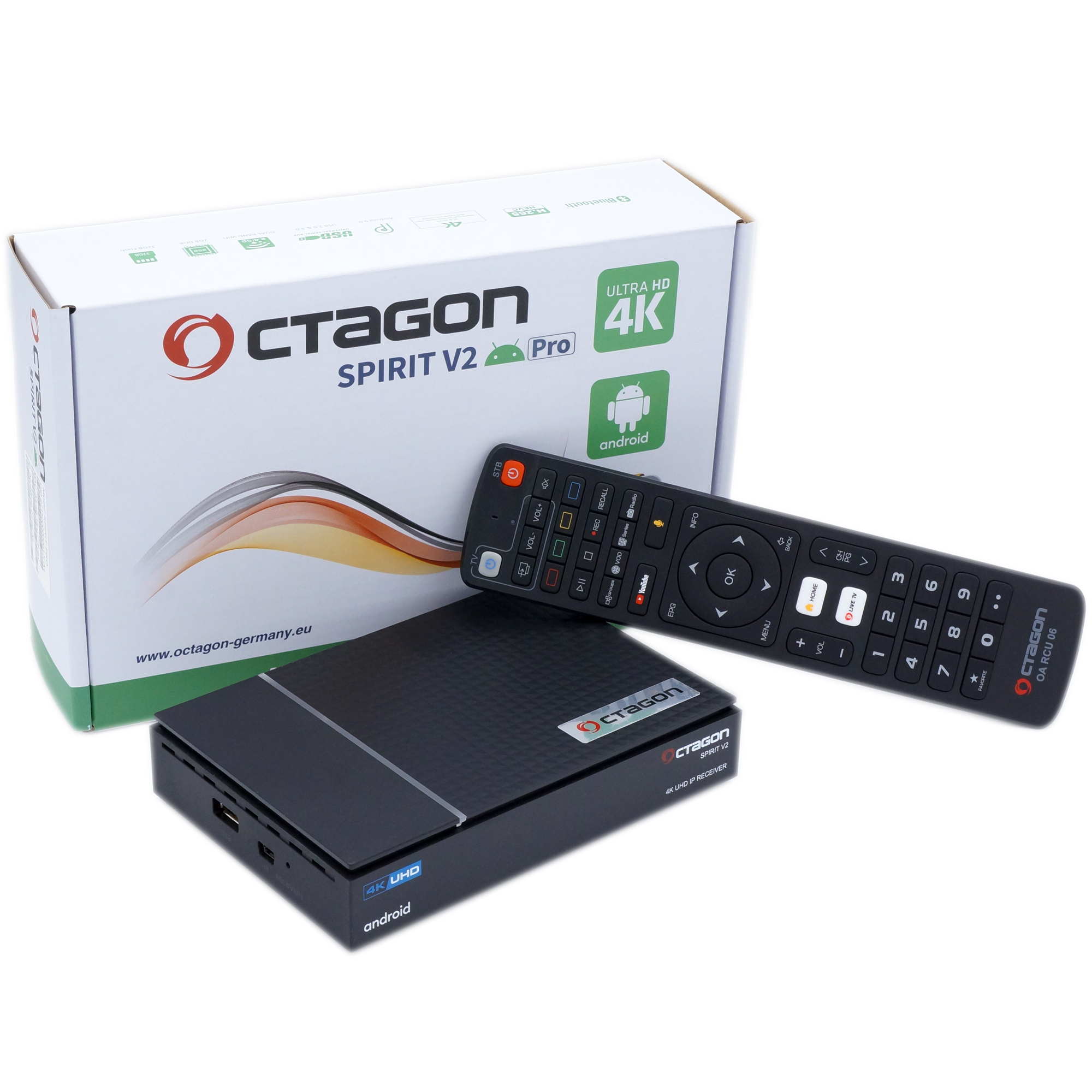 OCTAGON Spirit PRO Smart IP 4K (Schwarz) Media-Streaming-Box UHD OTT UHD Receiver HDR10+ 4K IP TV Android