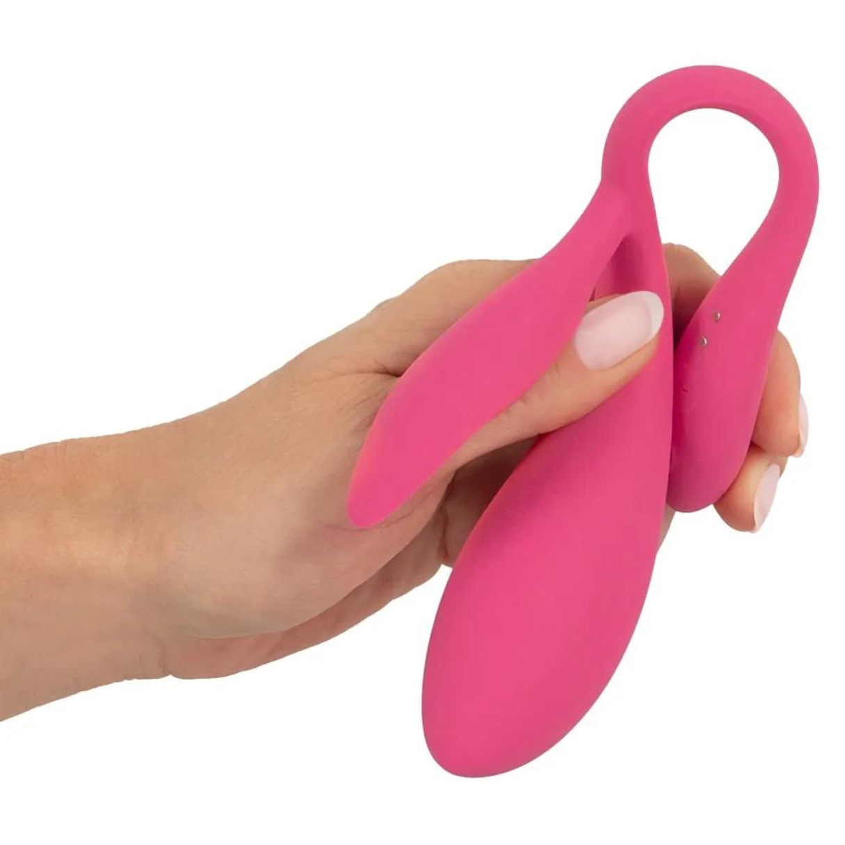 Hand hält rosa Vibrator.