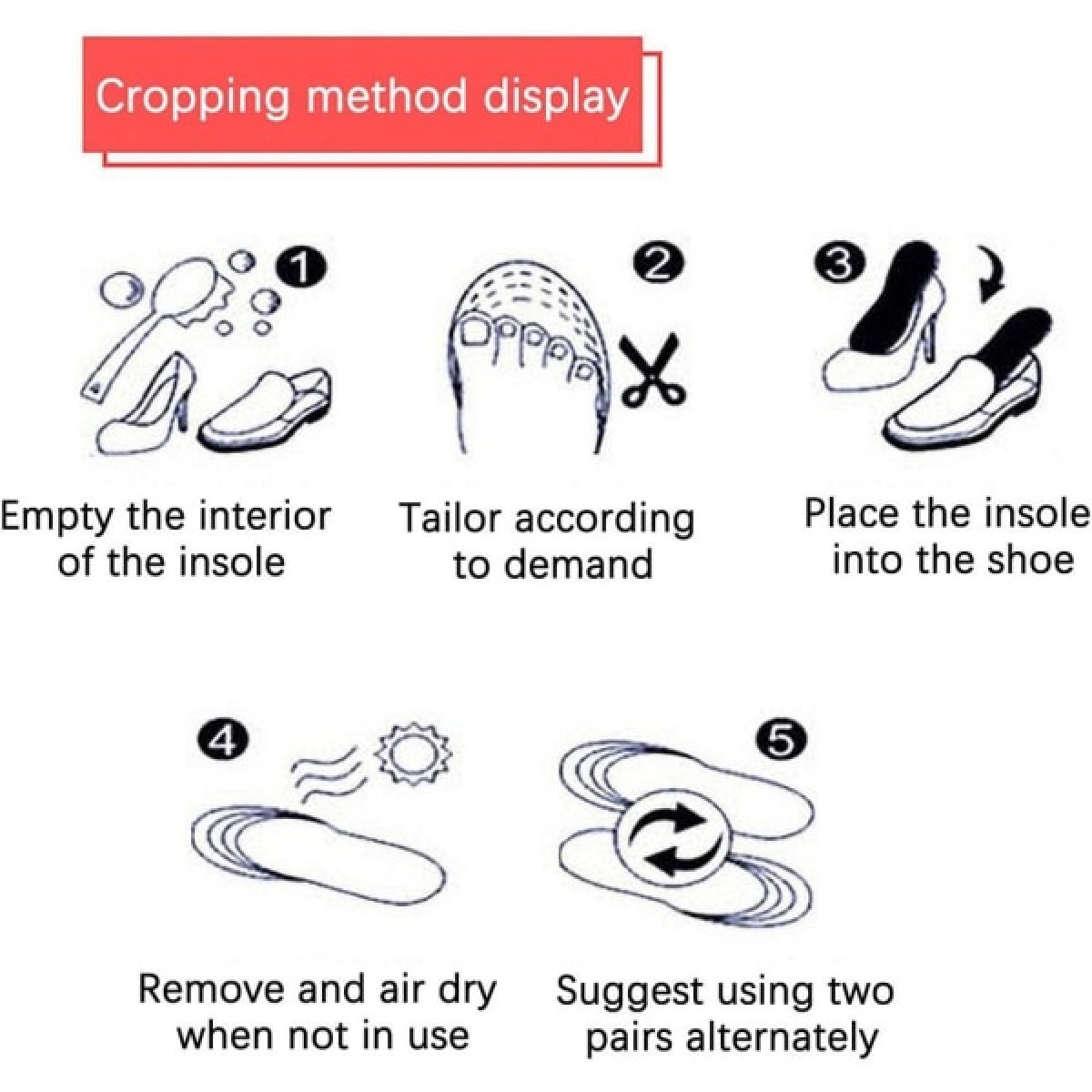 Instrucciones sobre cómo recortar plantillas: vaciar, adaptar, colocar en el zapato, secar y alternar pares.