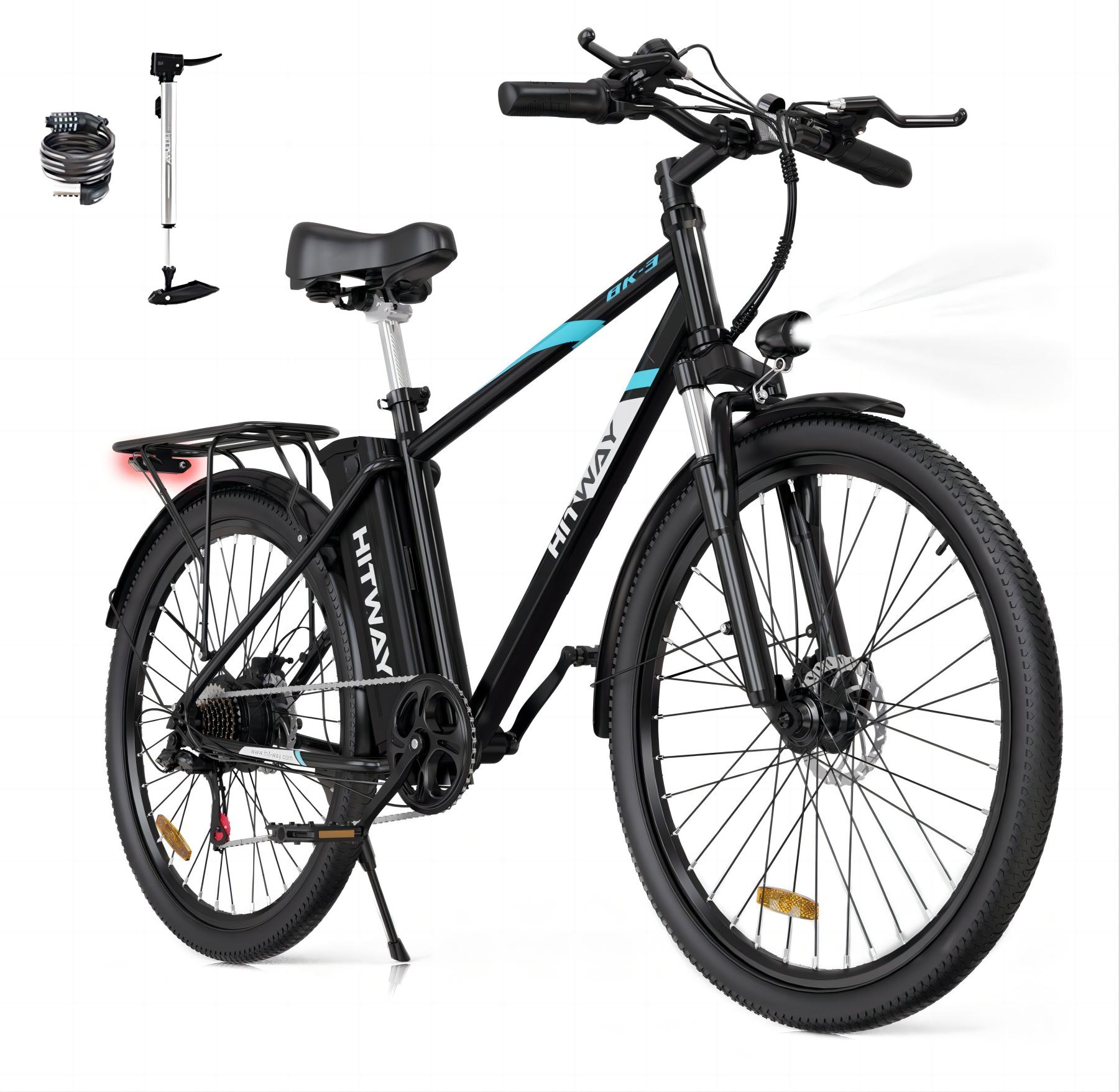 HITWAY BK3S E-Bike, 7 (Laufradgröße: Mountainbike Zoll, Gang, Unisex-Rad, Schwarz-blau) 26 Elektrofahrrad 410,4, Heckmotor