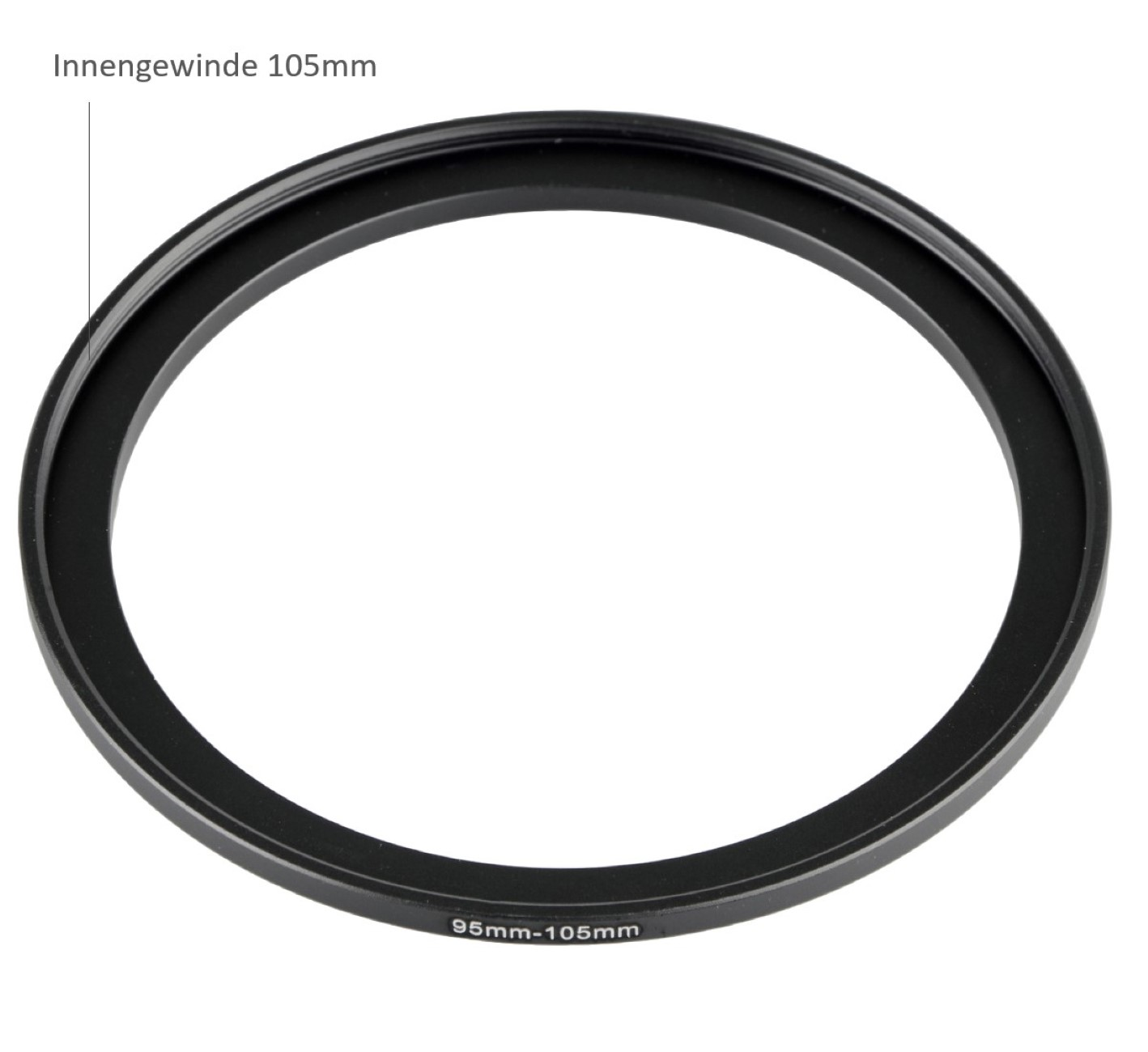 Schwarzer Ring mit Innengewinde, beschriftet '95mm-105mm' und 'Innengewinde 105mm'.