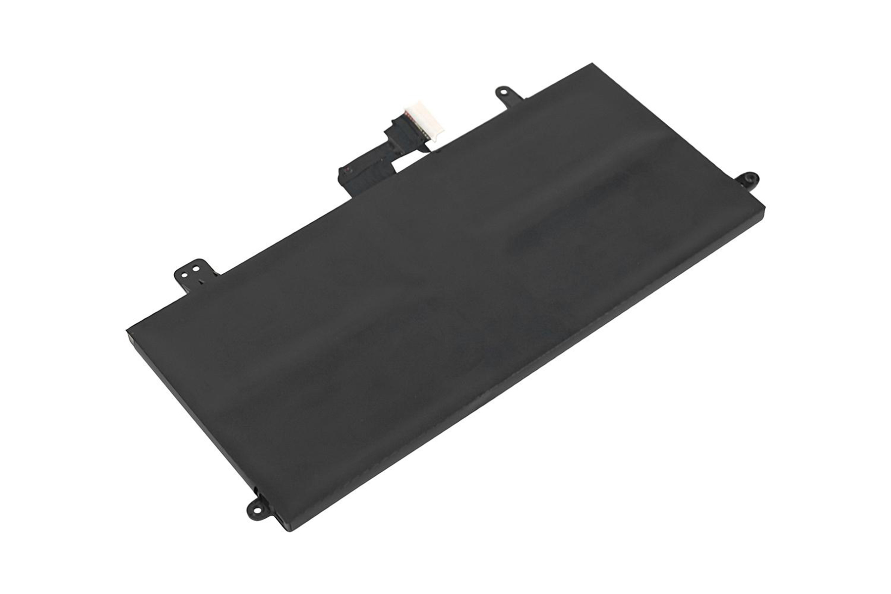 Schwarzer Laptop-Akku. Der Akku ist rechteckig mit mehreren Anschlüssen oben.
