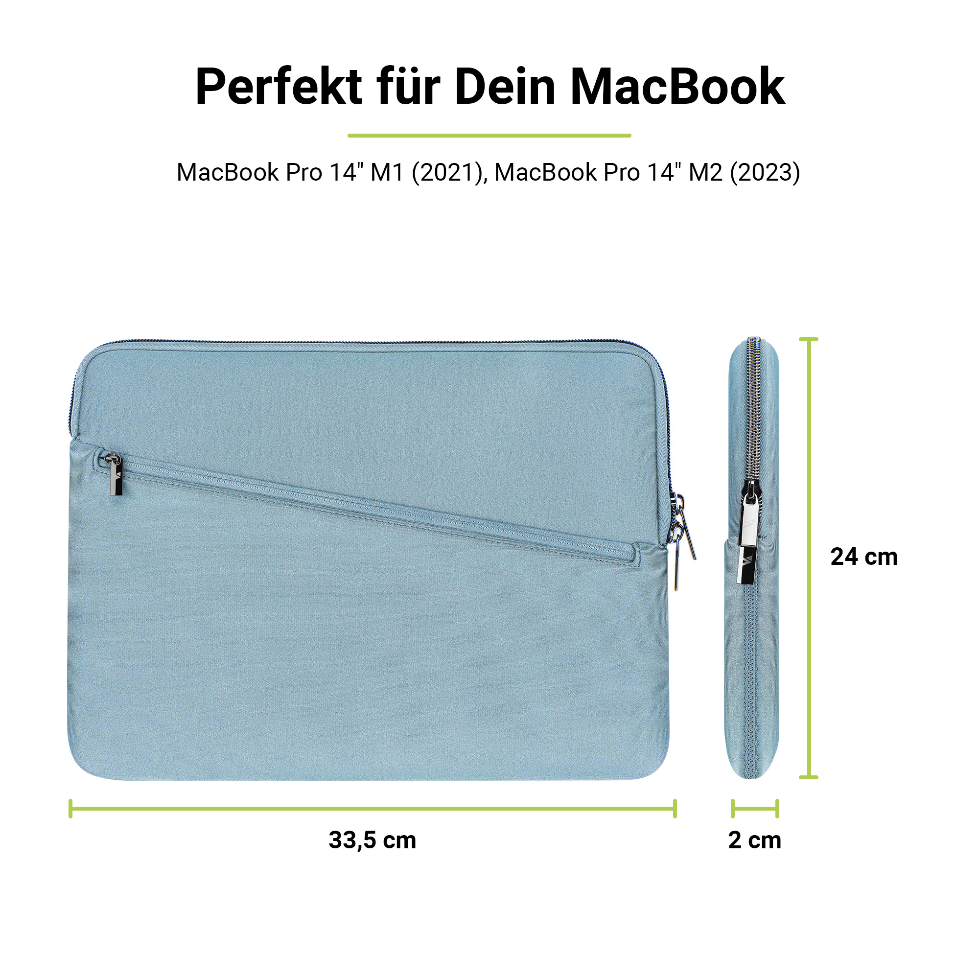 MACBOOKPRO14 5821-3575 NEOPRENESLEEVEPRO Notebookhülle Innen: Sleeve Apple Neoprenschicht, ARTWIZZ für Außen: Webpelz, NORDICBLU Nordic-Blue