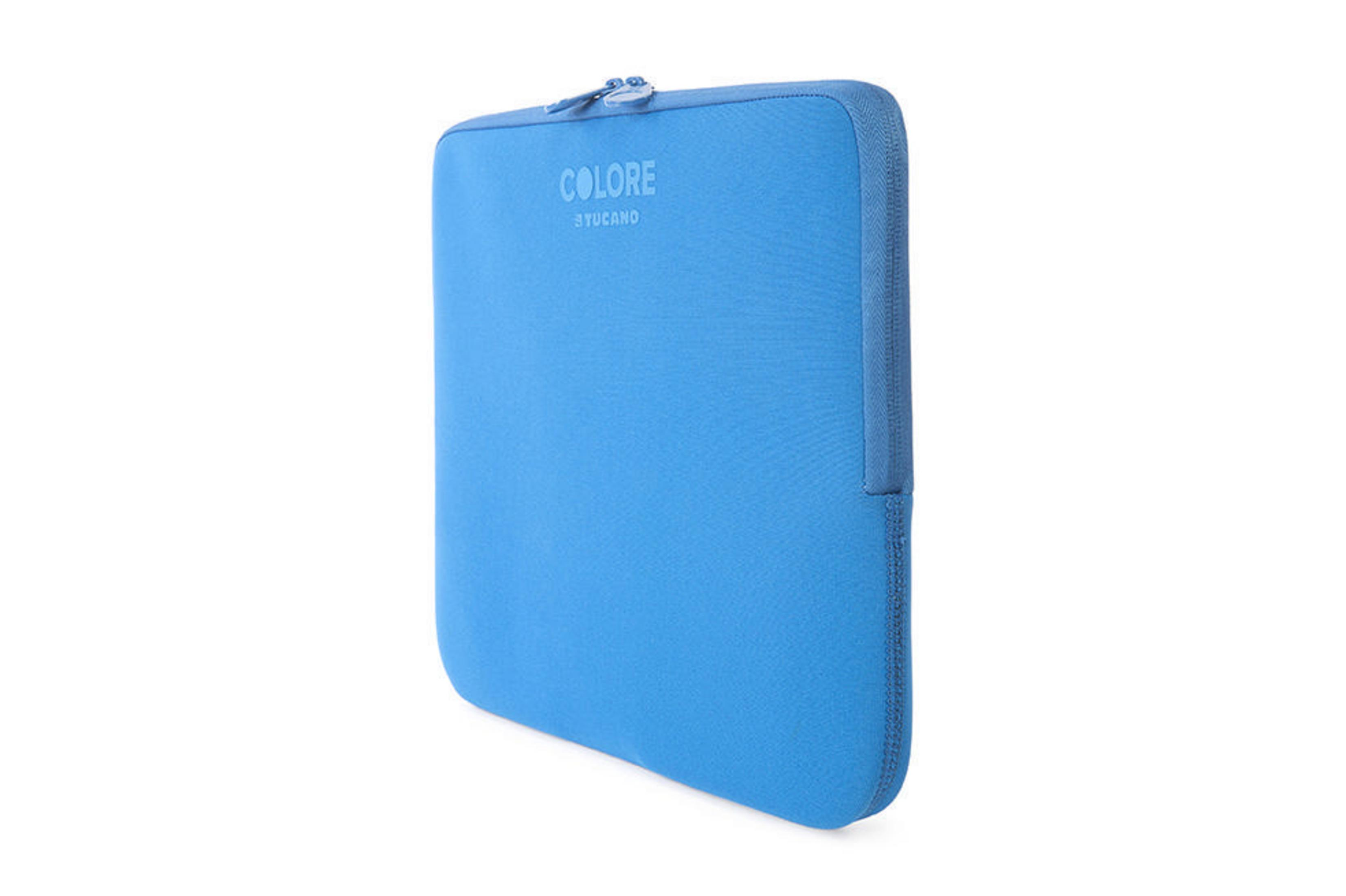 Custodia per laptop blu Colore by Tucano su sfondo bianco.