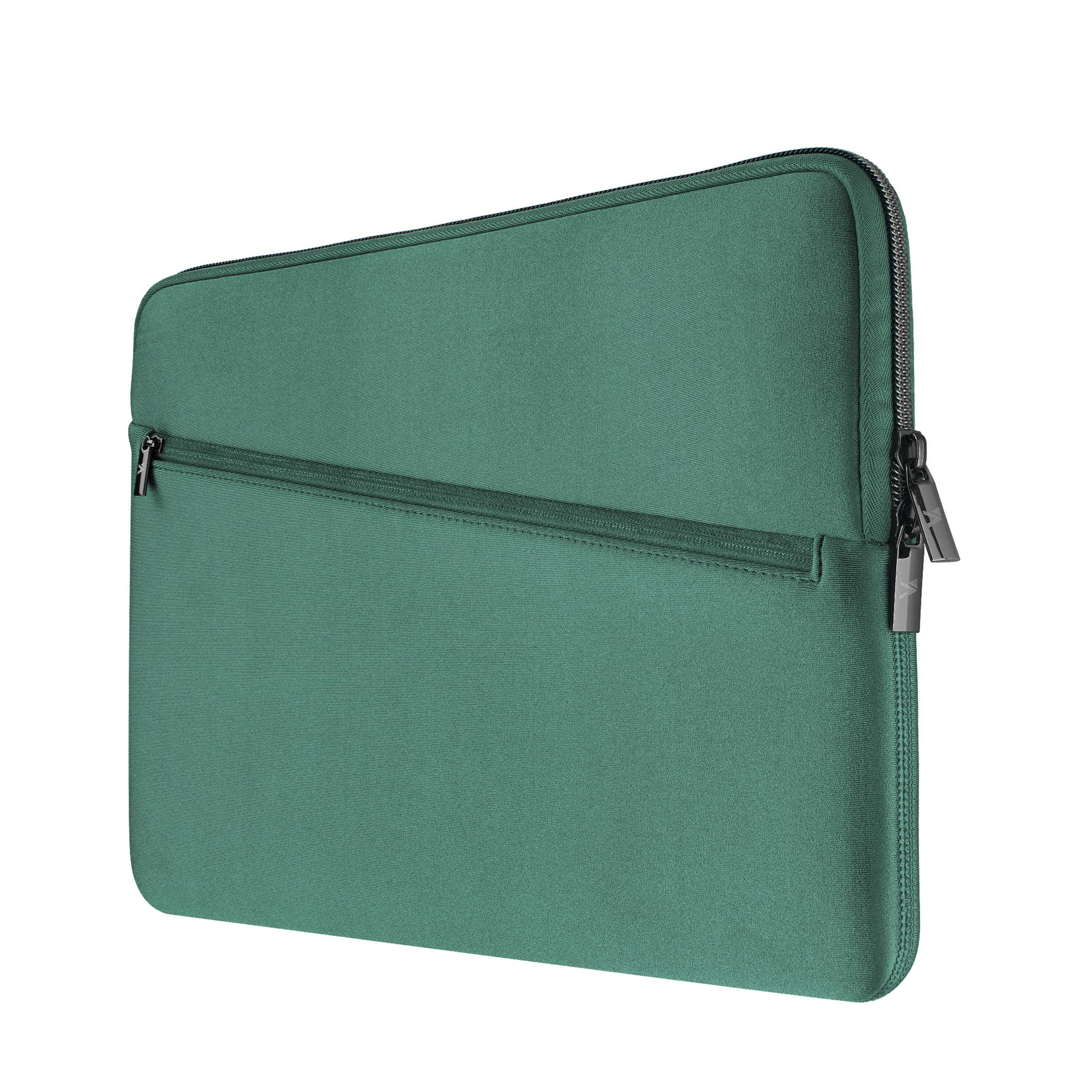 Türkis Laptop-Hülle. Reißverschluss und eine Tasche, weißer Hintergrund.