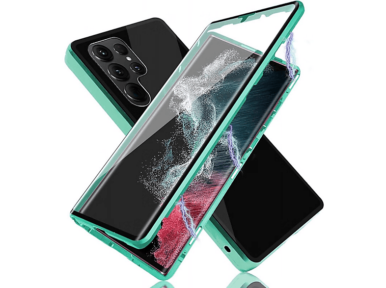 Glas / S24 Cover, Samsung, WIGENTO Hülle, Transparent 360 Ultra, Beidseitiger Grad Magnet Grün Full Galaxy