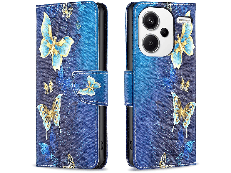 WIGENTO Wallet Book Motiv Tasche & Kreditkarten / Geld Fach, Bookcover, Xiaomi, Redmi Note 13 Pro Plus, Blau mit Druck