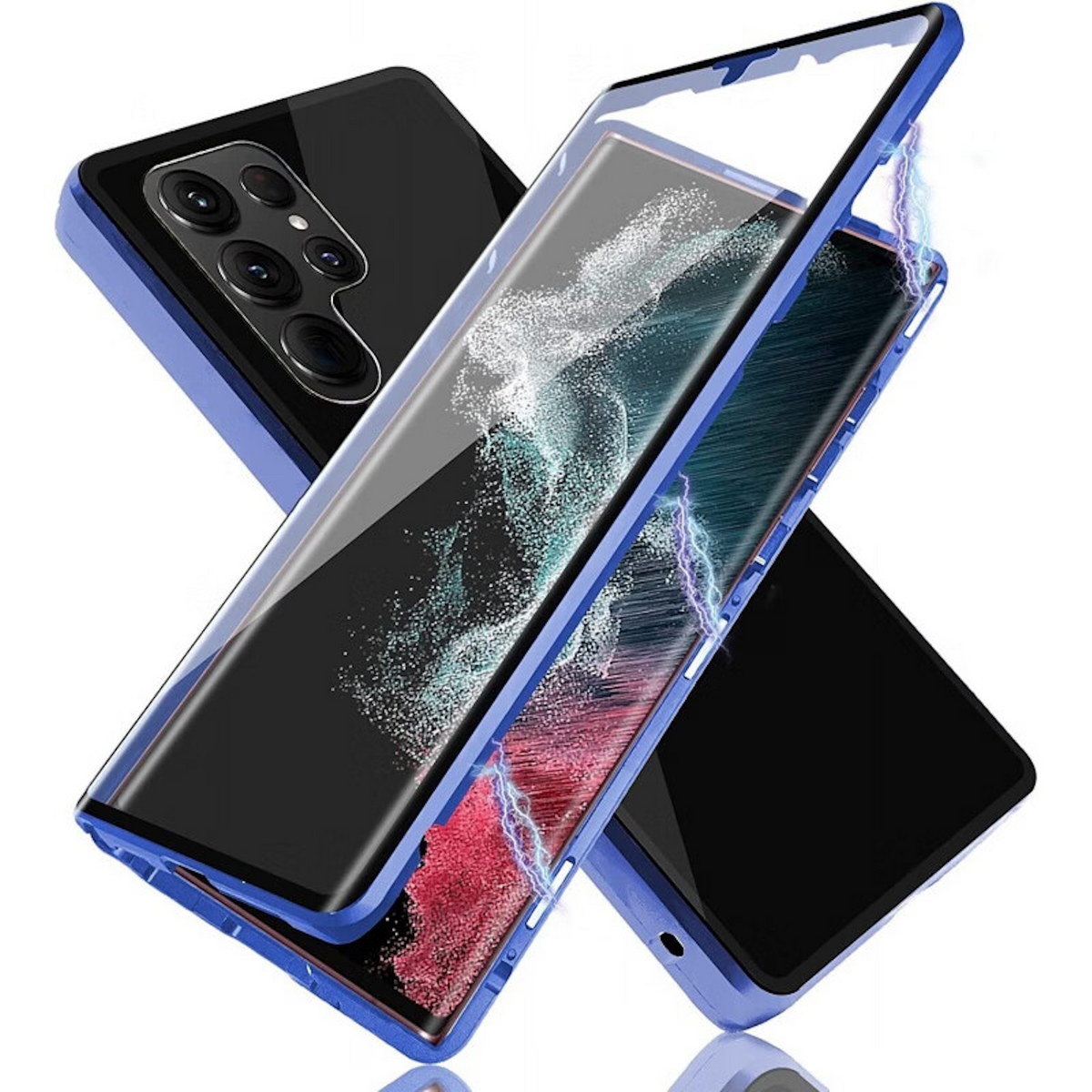 Beidseitiger S24 Ultra, Grad Glas 360 Transparent Hülle, Blau WIGENTO Cover, Galaxy Full / Samsung, Magnet