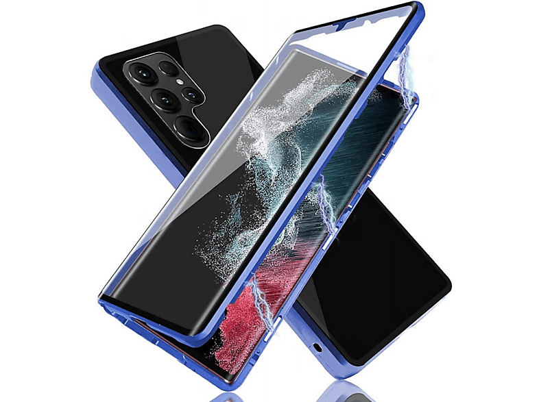 Beidseitiger Cover, Ultra, Samsung, Grad Blau WIGENTO Hülle, Transparent S24 Magnet Glas Galaxy 360 / Full