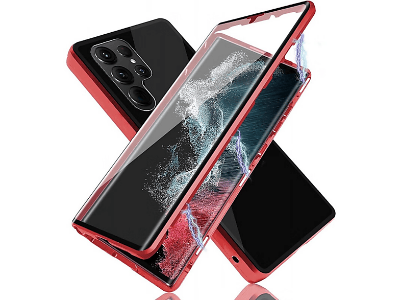 WIGENTO Beidseitiger / Transparent Cover, Hülle, Full Magnet Samsung, 360 S24 Rot Galaxy Grad Ultra, Glas