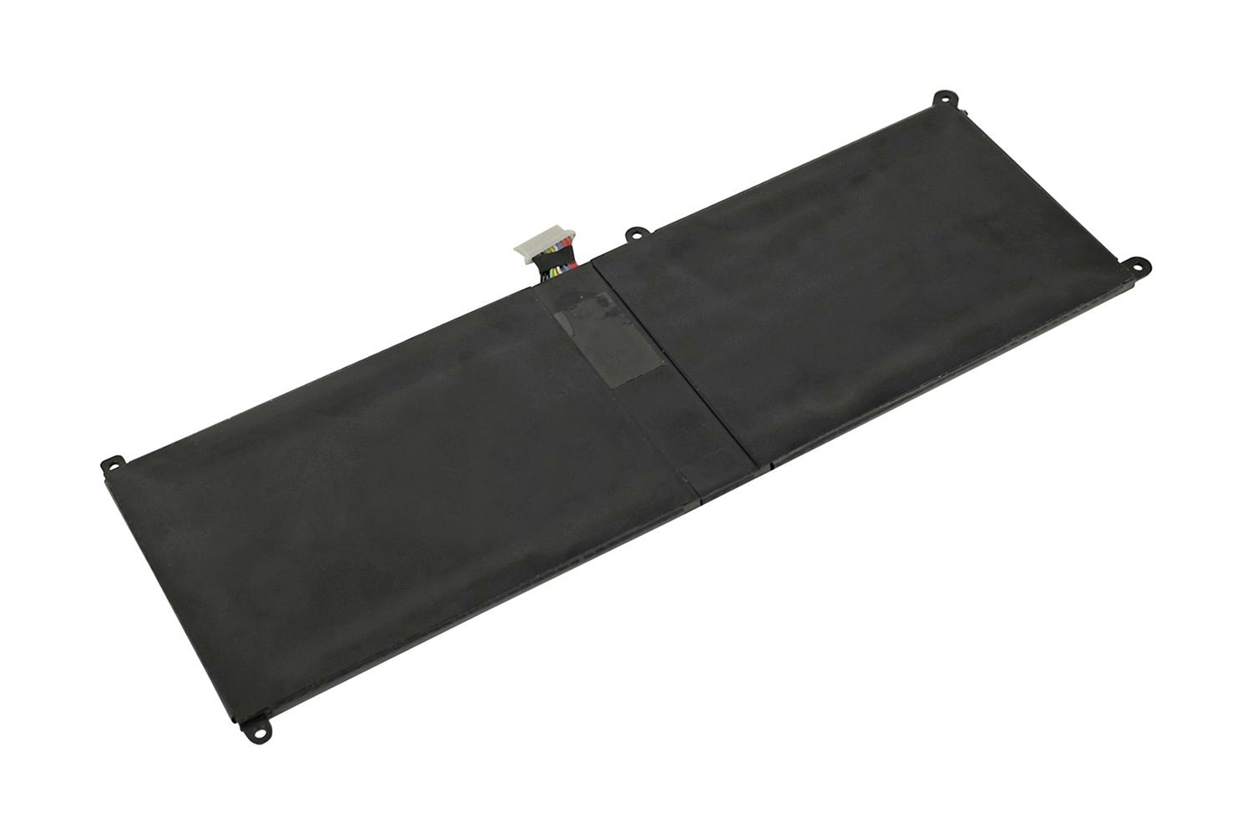 Schwarzer Laptop-Akku mit rechteckiger Form.