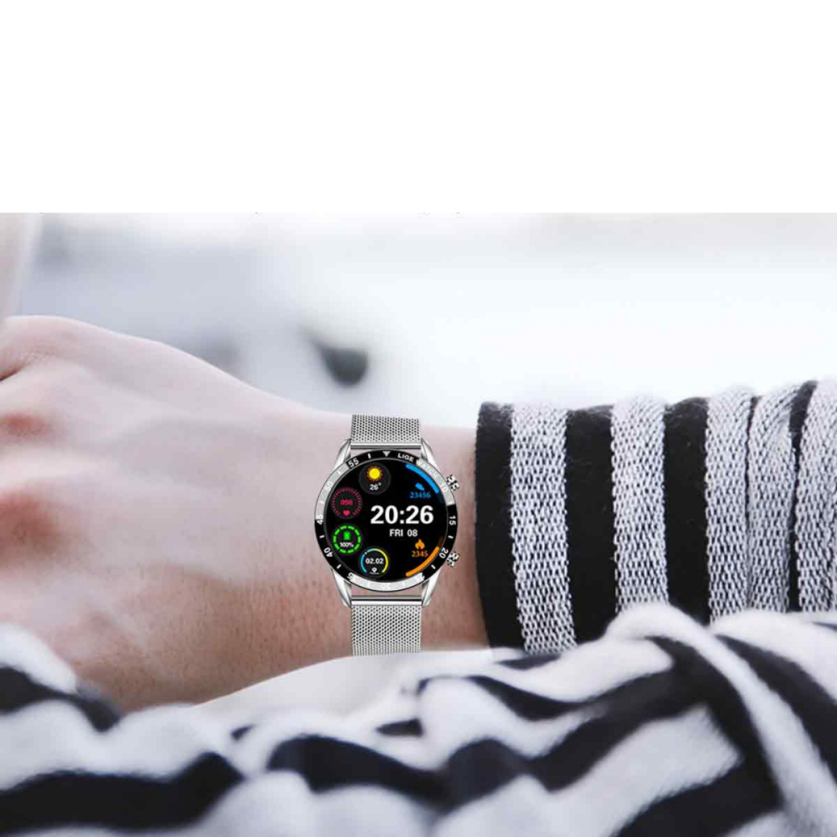 ELKUAIE Edelstahl, Silber BW0189 Smartwatch