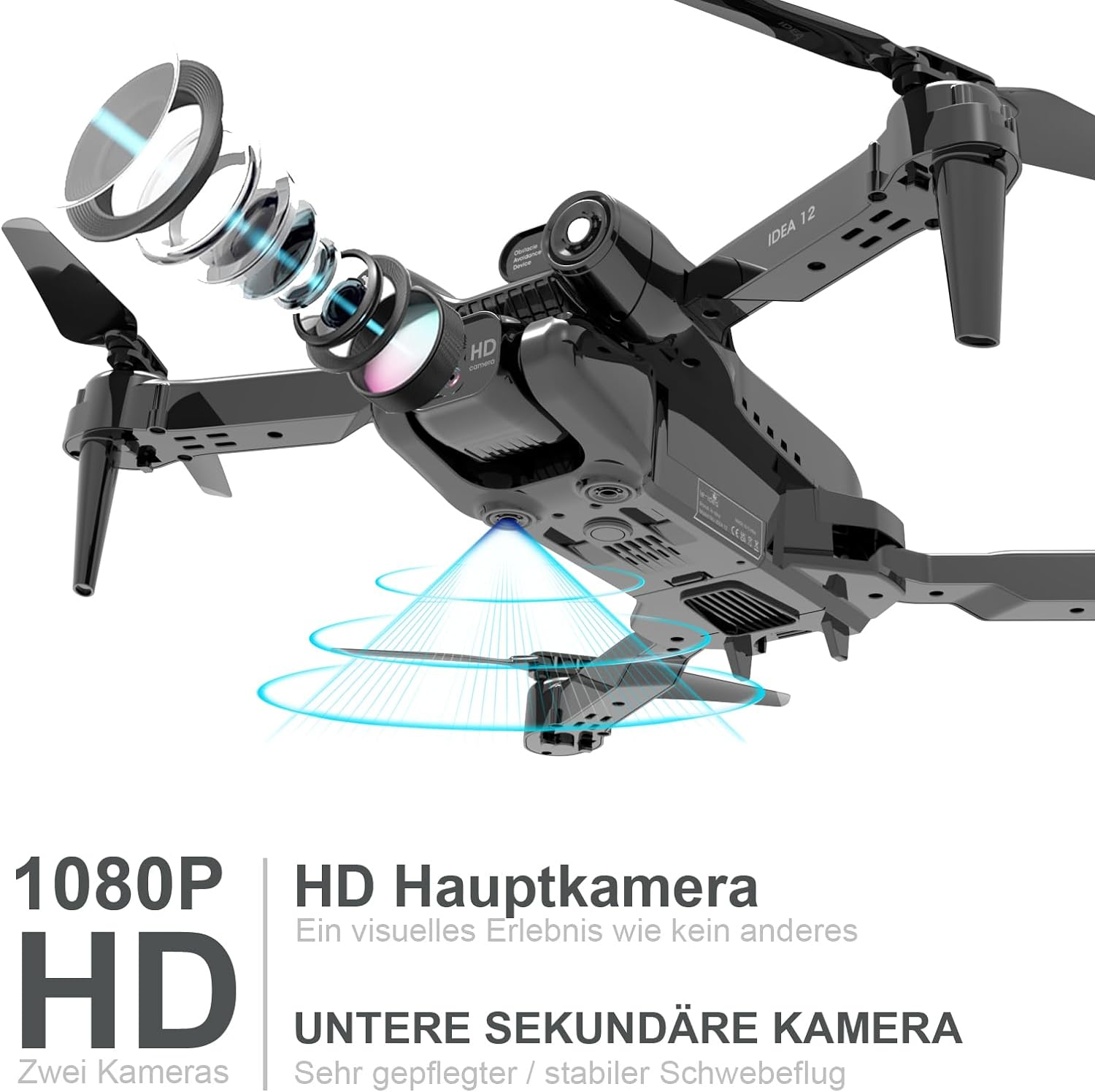IDEAL mit 1080P Kamera 90° Drohne, Verstellung Elektrische Schwarz