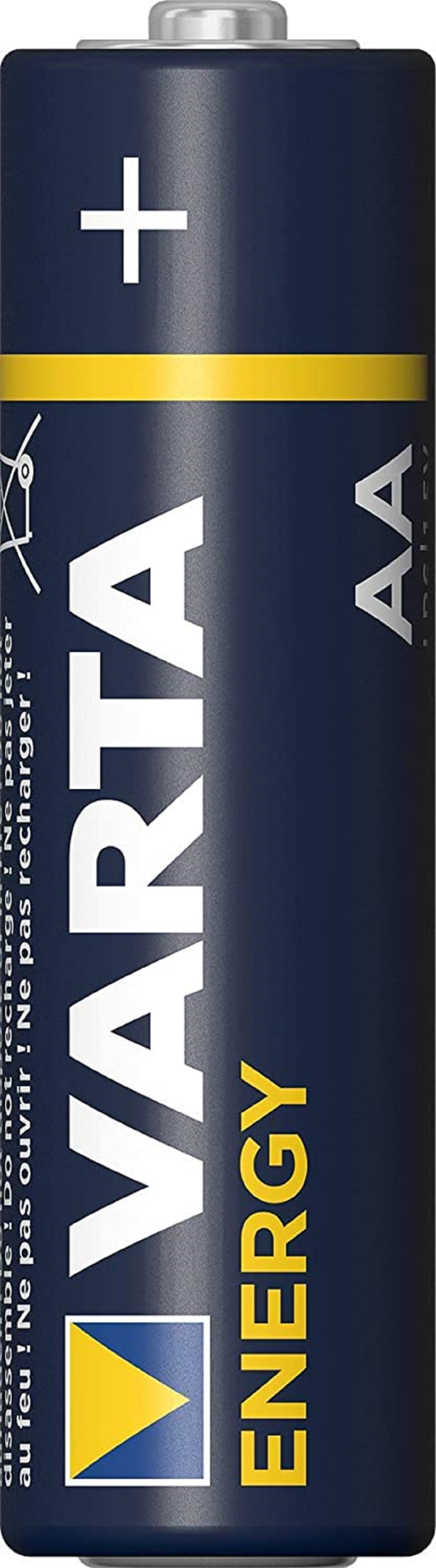 Batteria AA Varta, blu navy con dettagli gialli.