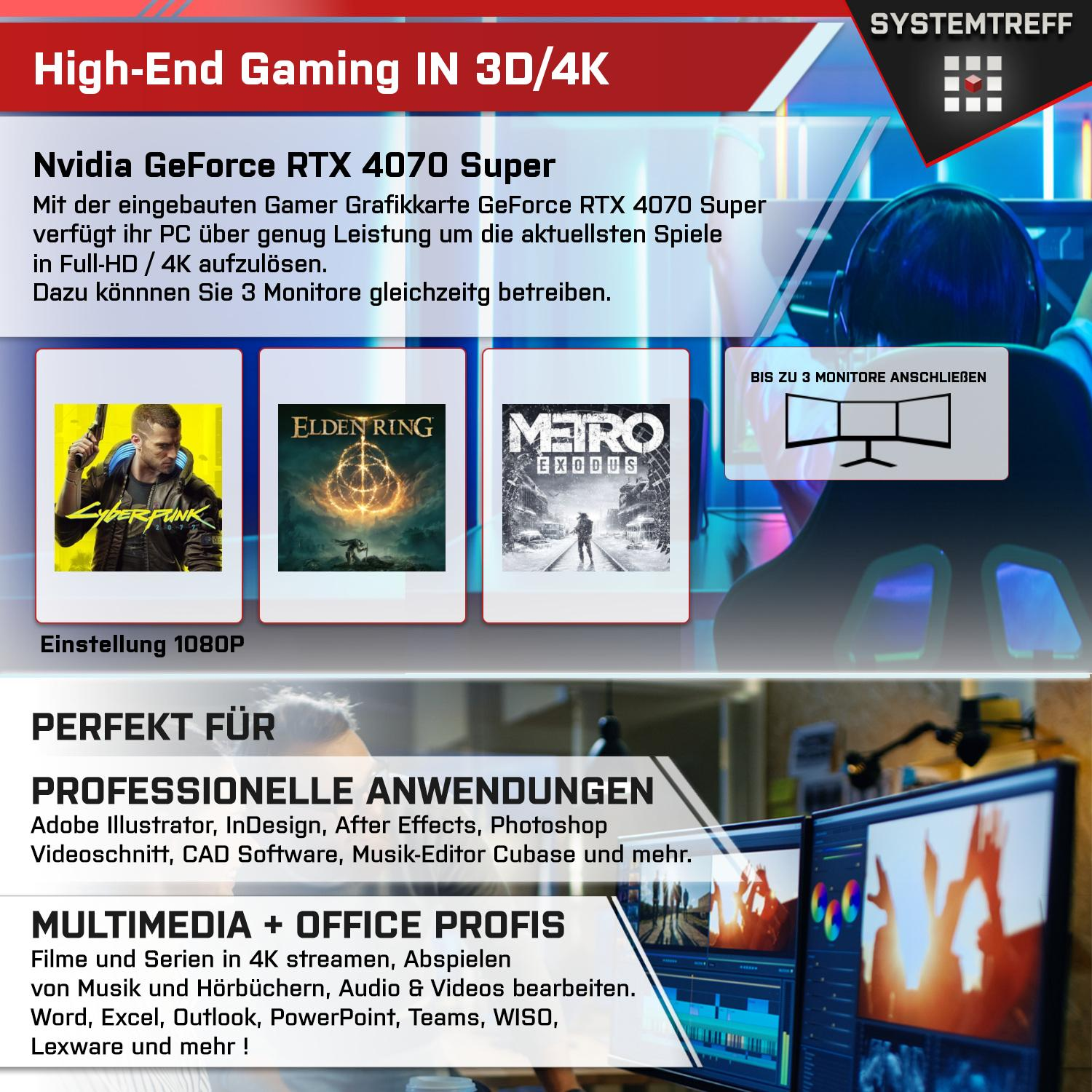 SYSTEMTREFF High-End PC mSSD, Super™ AMD AMD 4070 32 Ryzen™ 9 9 Prozessor, RTX™ Gaming RAM, Ryzen GeForce 7950X3D, GB GB 11 NVIDIA mit 1000 Windows Pro, Gaming
