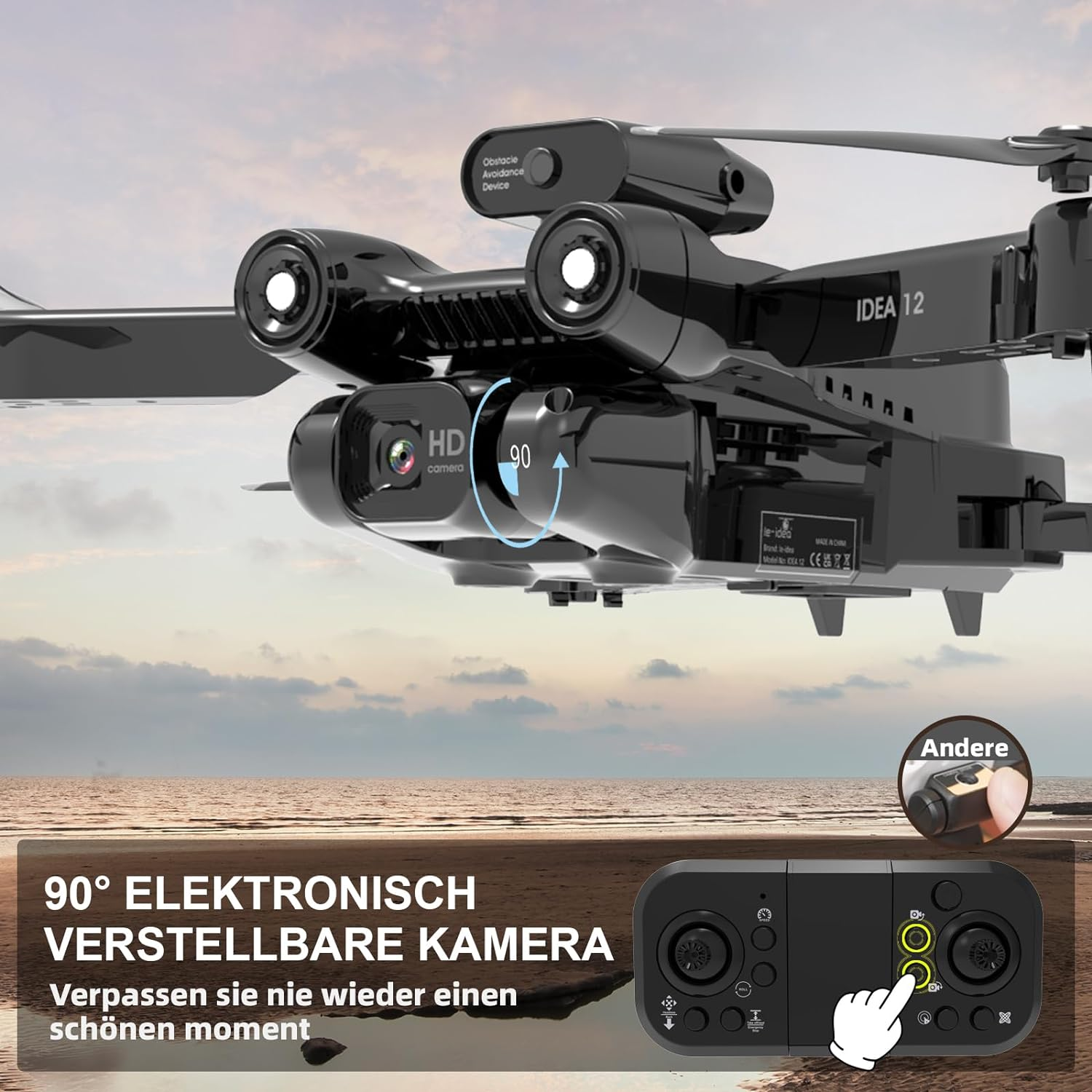 LEXIVON mit 2 Kamera mit Drohne, Aktiven Hindernisvermeidung Schwarz