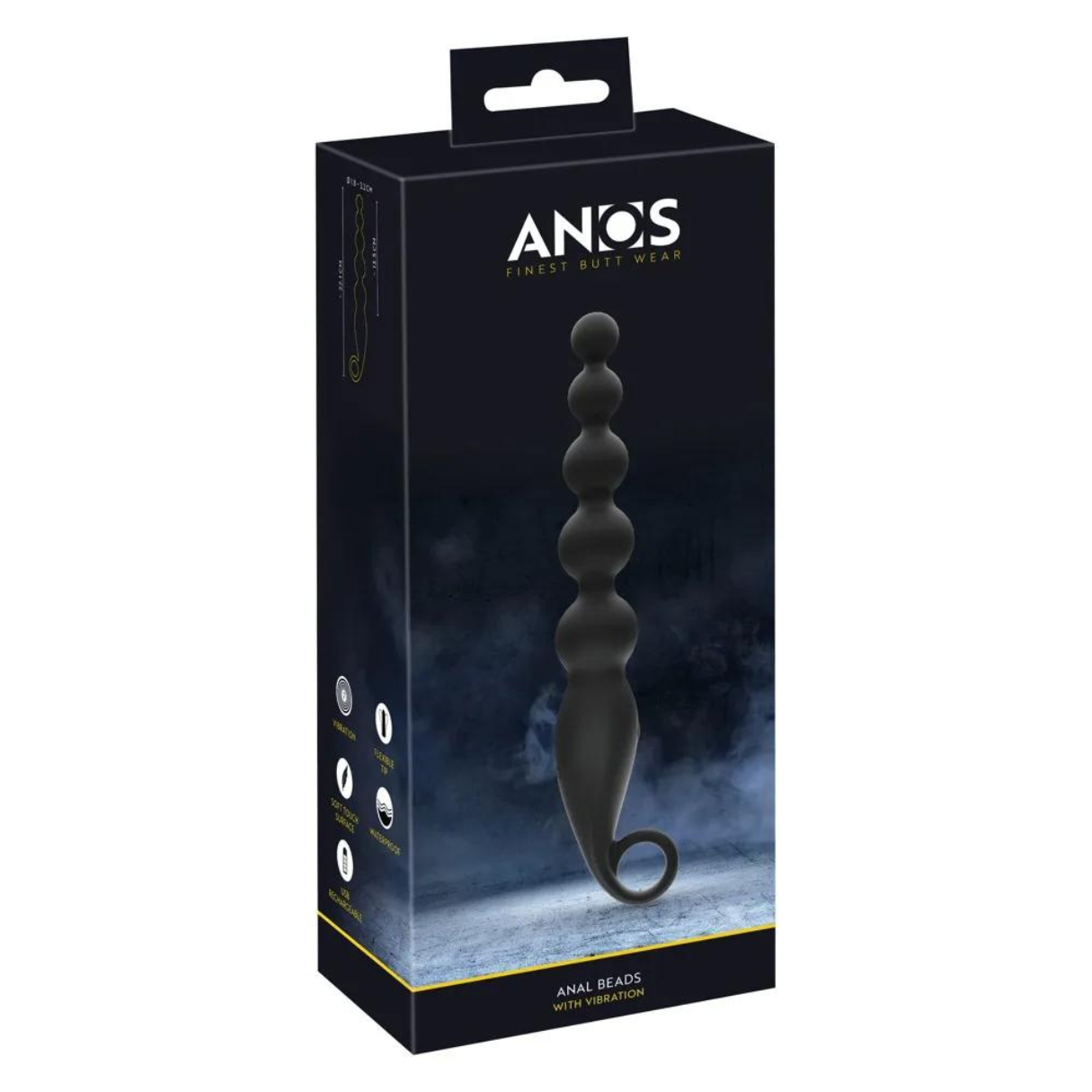 Schwarzes Sexspielzeug in einer Box. Analperlen mit Vibration.