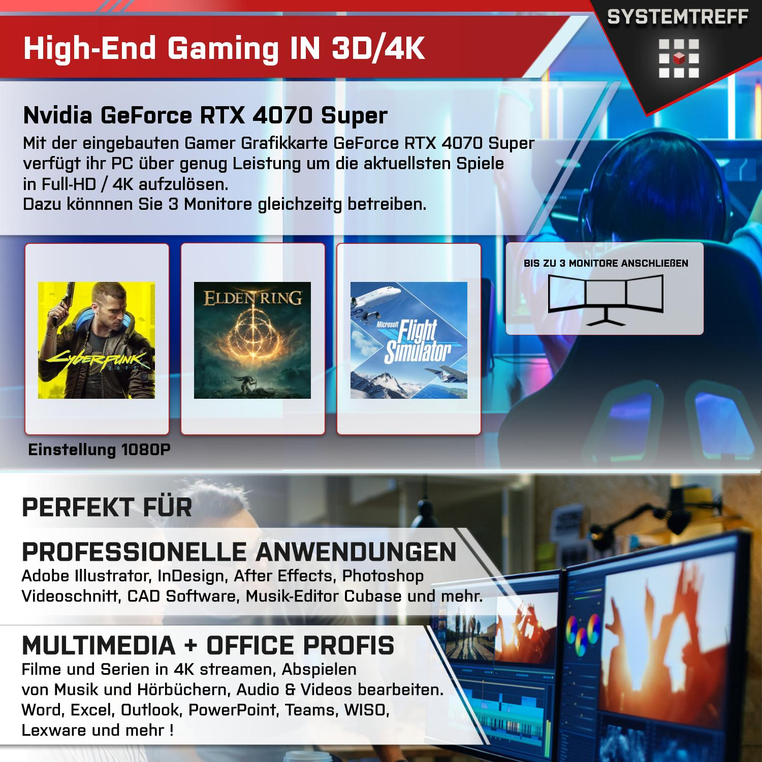 RTX™ Prozessor, 1000 SYSTEMTREFF Gaming GB Pro, NVIDIA Gaming Super™ 9 Ryzen PC 7900X, mit 4070 Ryzen™ RAM, AMD 9 AMD GB GeForce 32 High-End 11 Windows mSSD,