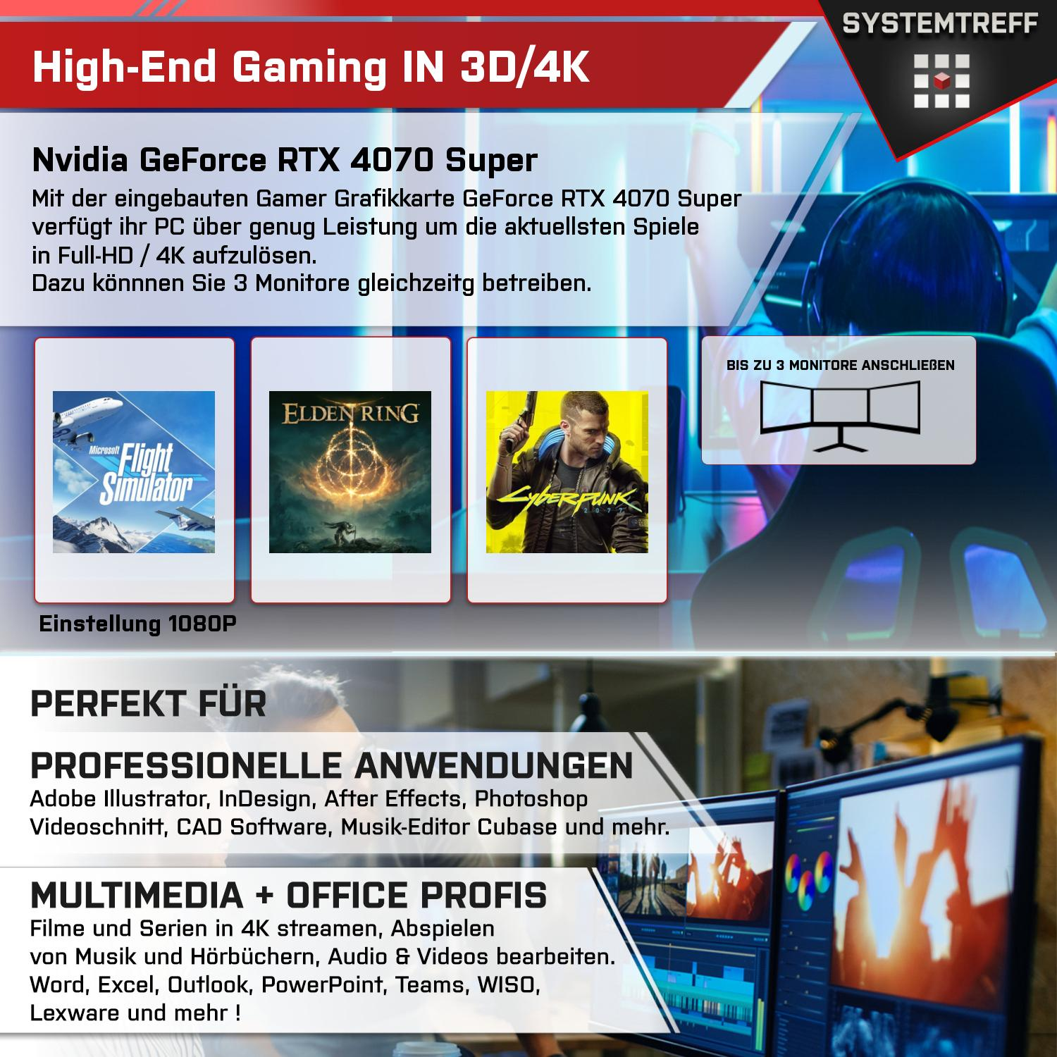 SYSTEMTREFF High-End Gaming Intel PC Windows i7 GeForce NVIDIA GB Prozessor, RAM, 4070 Core i7-14700KF, 32 mit Core™ GB Pro, RTX™ Intel® Super™ 11 mSSD, Gaming 1000