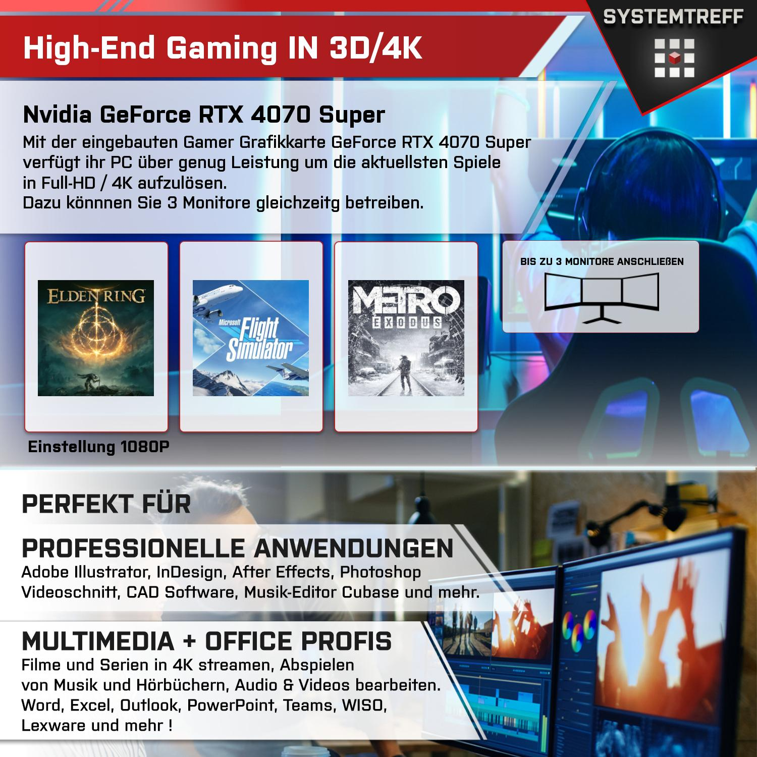 Intel GB 4070 SYSTEMTREFF NVIDIA Core High-End mSSD, Prozessor, GB Super™ RTX™ GeForce Intel® Windows 11 mit 1000 i9-12900KF, RAM, Pro, i9 Gaming 32 Gaming PC Core™