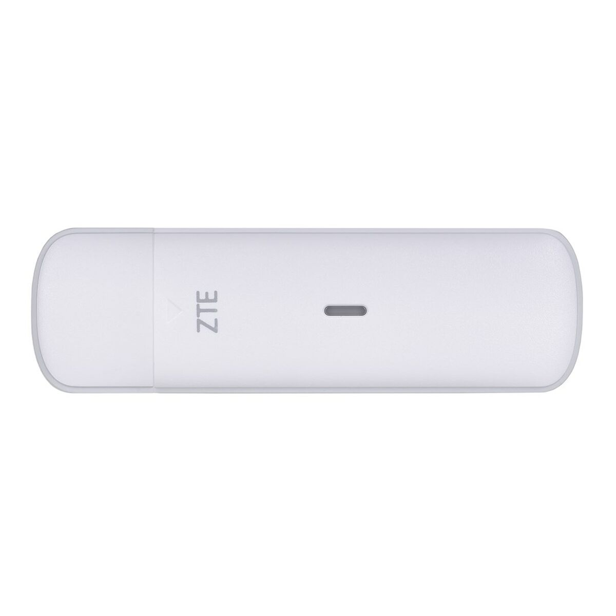 Weißes ZTE USB-Modem. Es ist ein rechteckiges Gerät mit einem grauen Knopf und dem ZTE-Logo.
