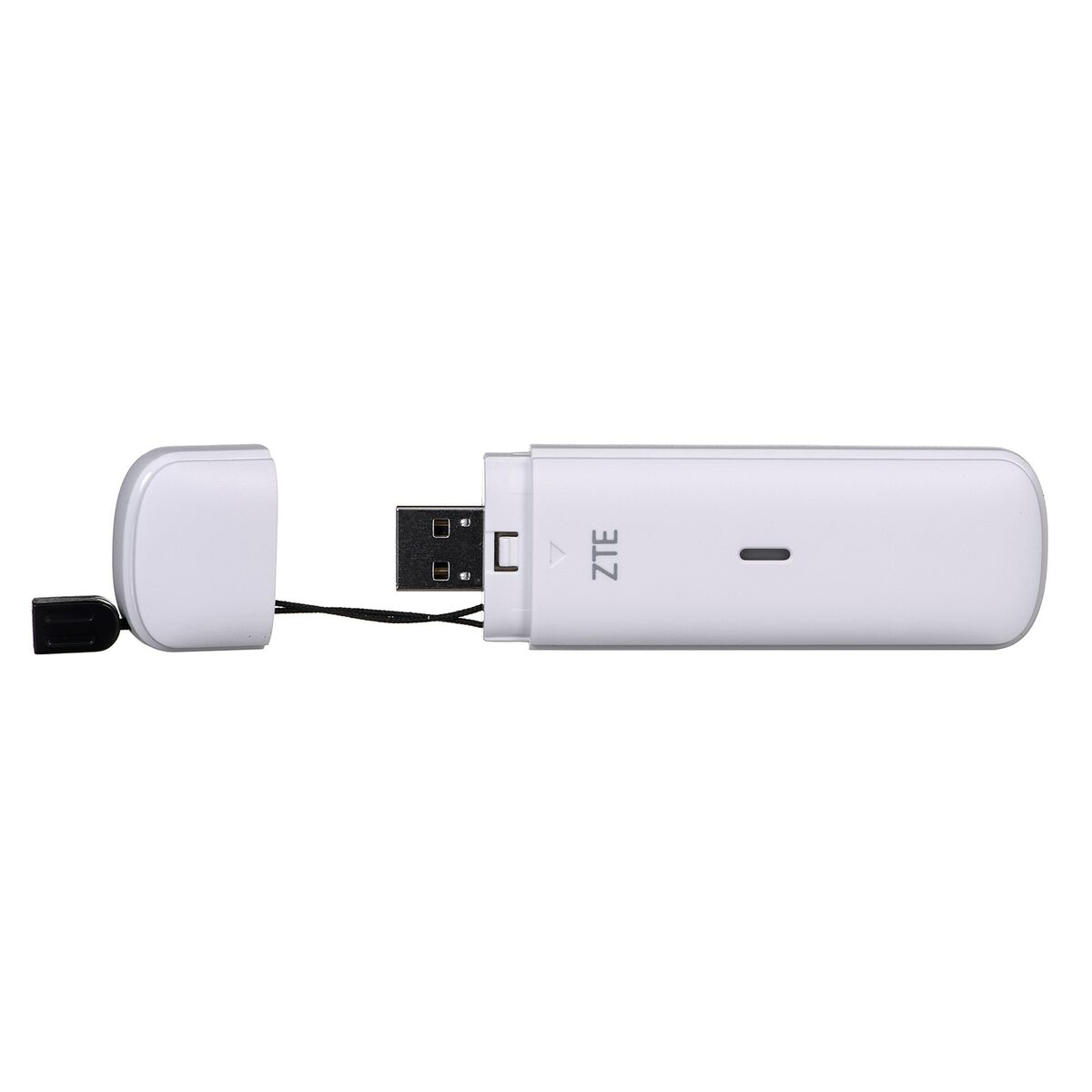 Ein weißes ZTE USB-Modem mit geöffneter Kappe.