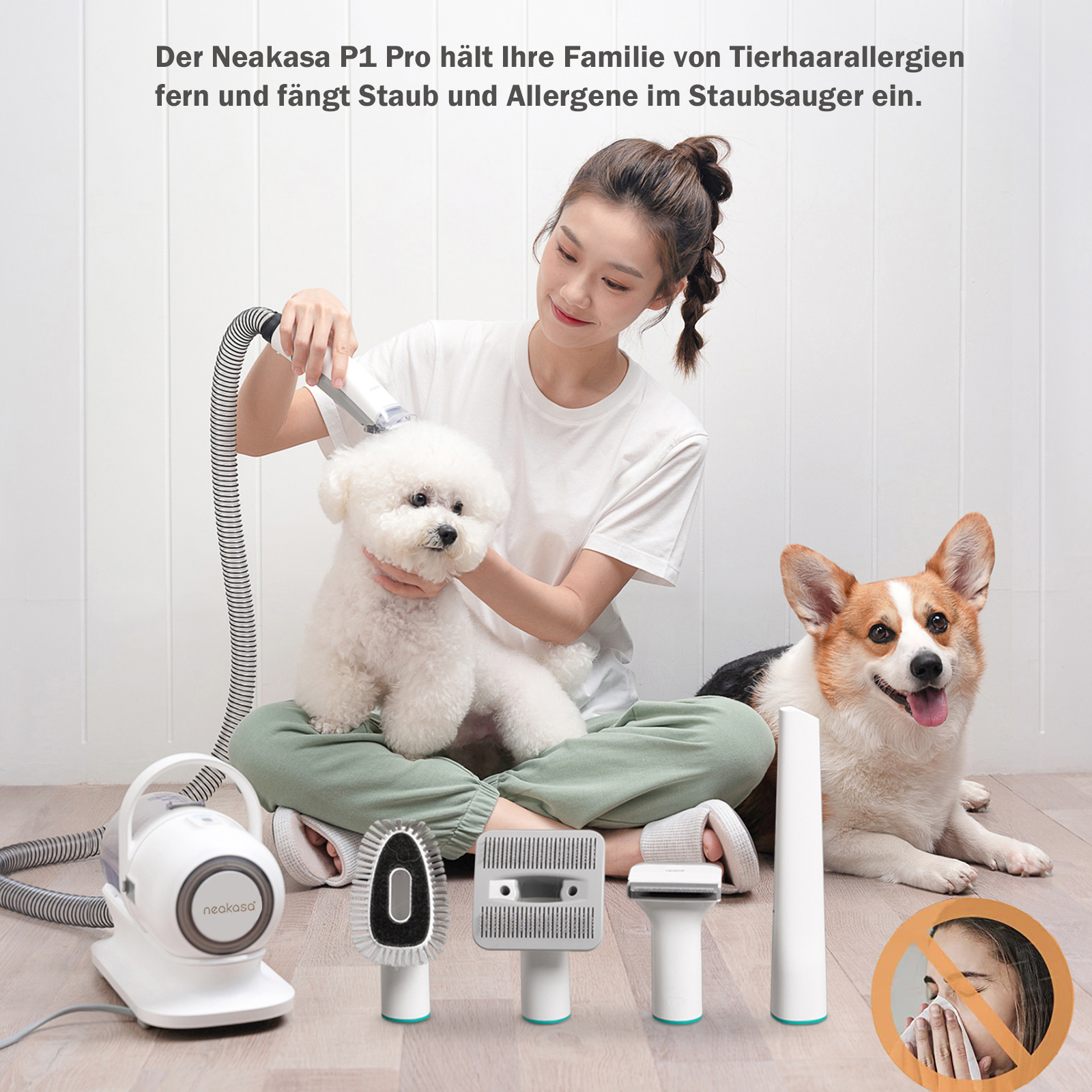 P1 Staubsauger Haustierpflegeset,Tierhaarschneidemaschine 5 NEAKASA mit mit Profi Hundeschermaschine Pflegewerkzeugen Pro