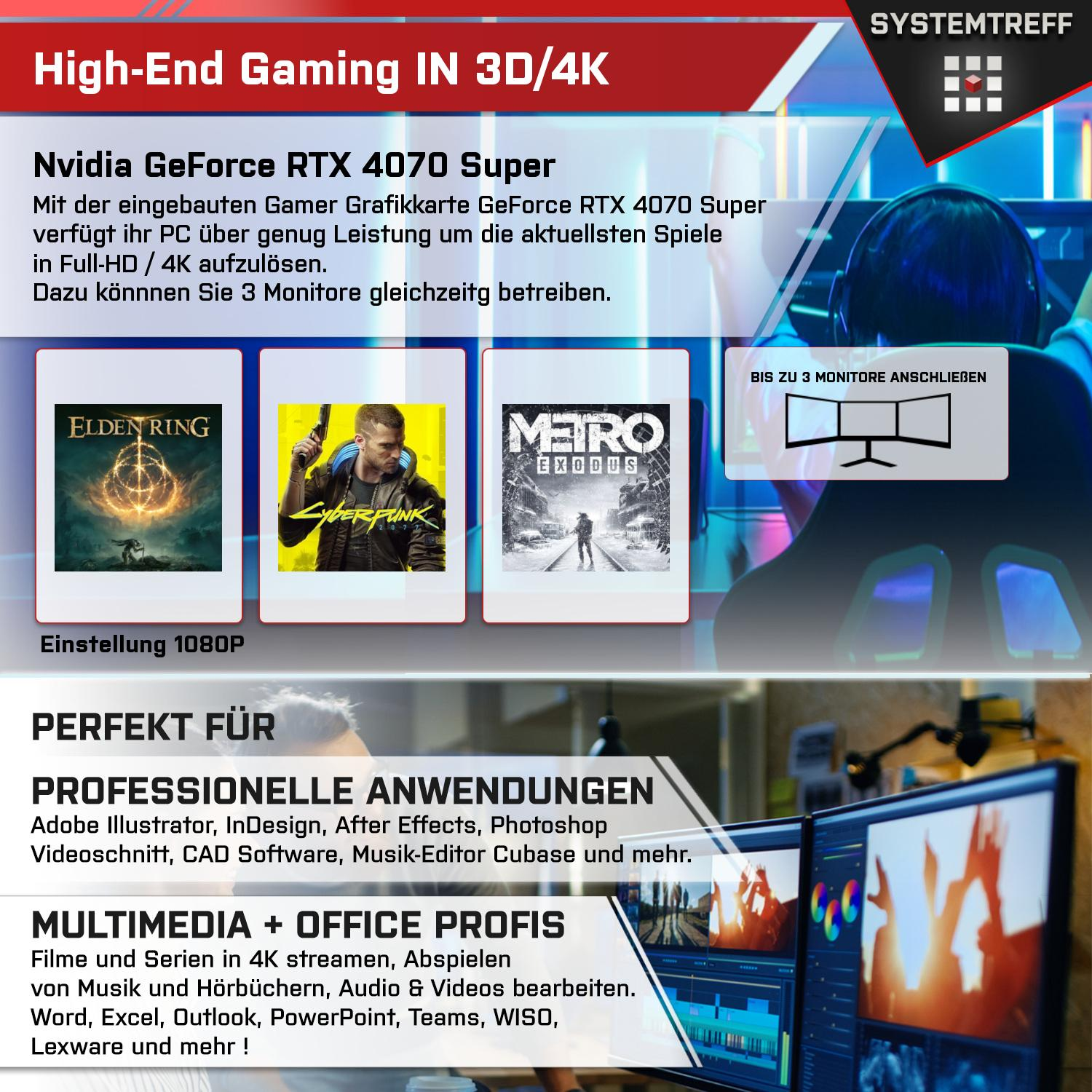 SYSTEMTREFF High-End Gaming mit GeForce Prozessor, Core RAM, Windows GB Intel® PC Super™ 1000 Core™ Gaming mSSD, NVIDIA RTX™ i7-12700KF, Pro, GB 11 Intel 4070 i7 32