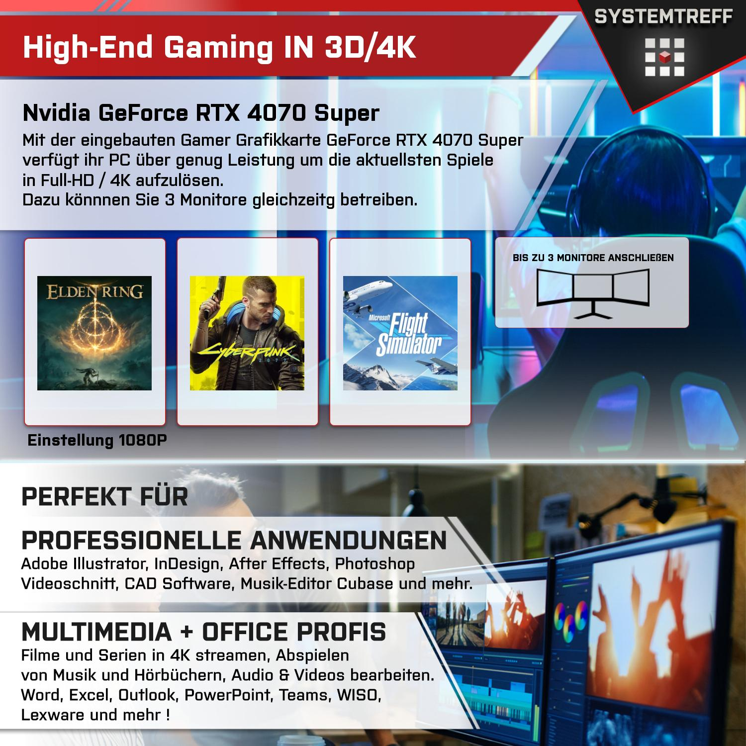 SYSTEMTREFF High-End Gaming PC i9-13900KF, mSSD, mit GeForce Core GB Prozessor, Windows i9 1000 RAM, Super™ 11 GB 4070 NVIDIA 32 Pro, Gaming Intel® Core™ Intel RTX™