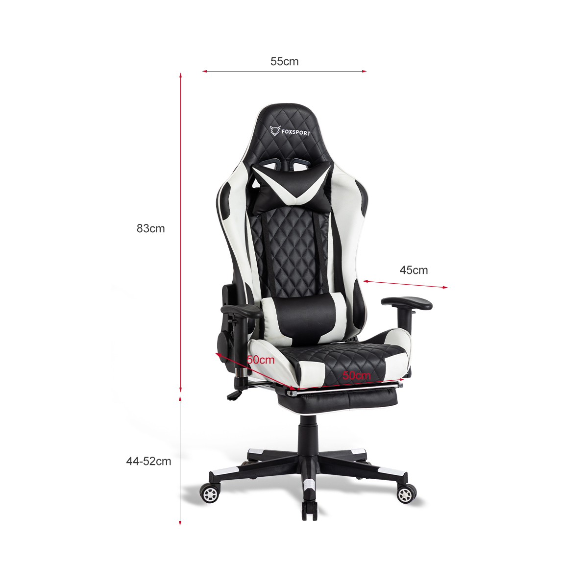 Gaming-Stuhl, FOXSPORT weiß Beinstütze Schwarz/Weiß