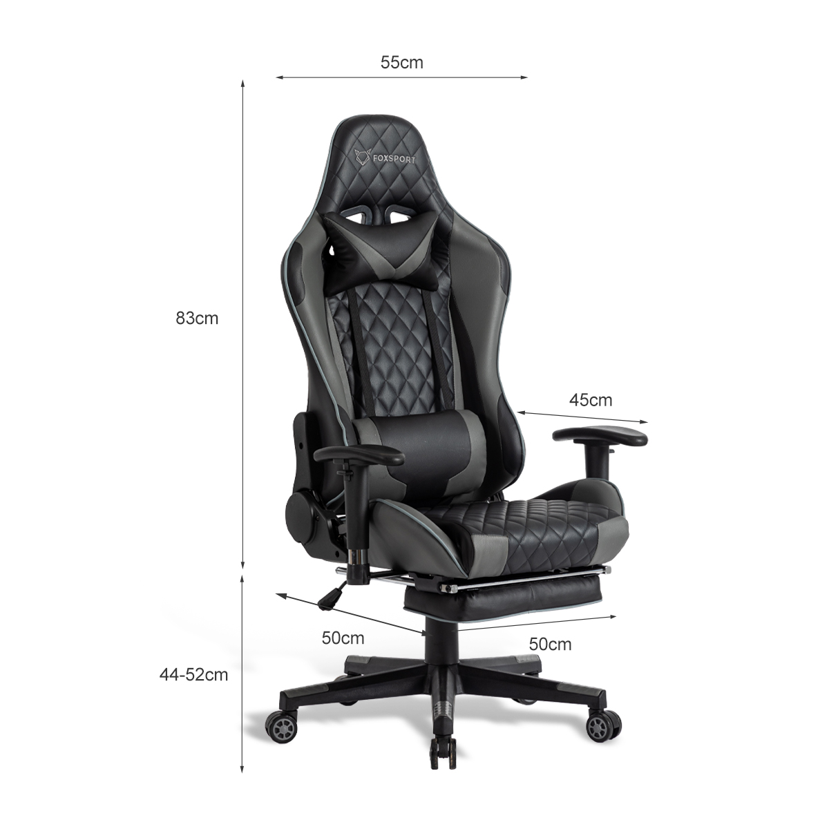 schwarz Schwarz/Grau Gaming-Stuhl, Beinstütze FOXSPORT
