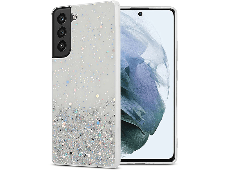 CADORABO Schutzhülle mit funkelnden Glitter, Transparent Backcover, FE, Galaxy Samsung, mit Glitter S21