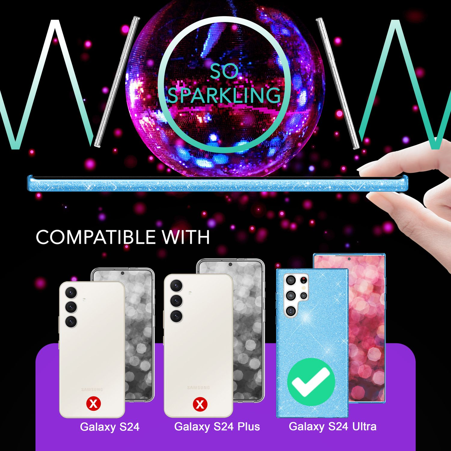 Handyhülle mit Glitzer, kompatibel mit Galaxy S24 Ultra. Andere Telefonmodelle sind nicht kompatibel.