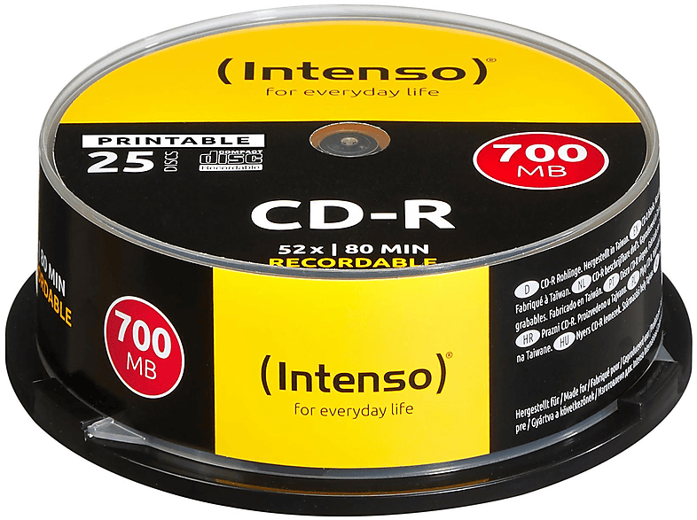 INTENSO 1801124 CD-R 80 700 MB, 25ER CAKE CD-R schwarz/grau/orange PRINTABLE