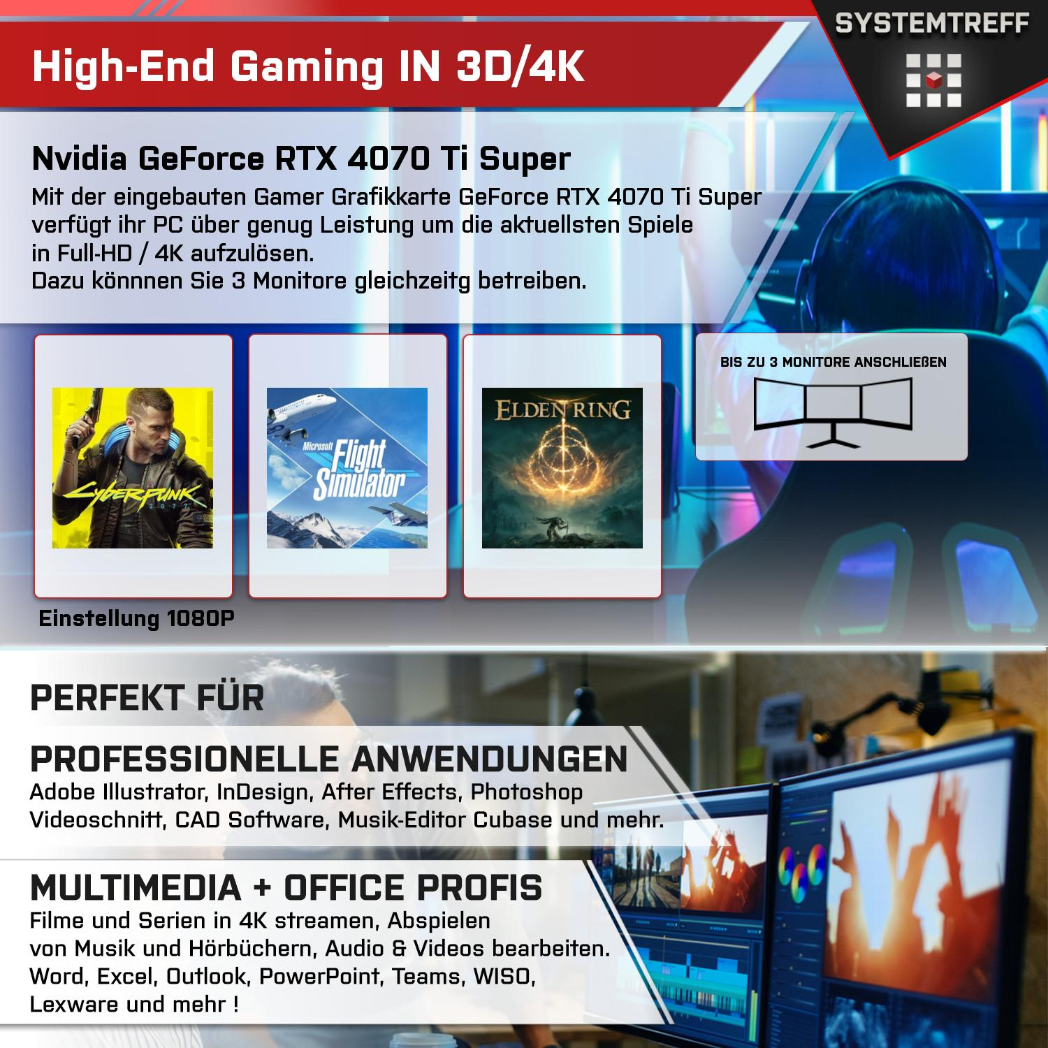 GeForce GB Gaming Ryzen PC Prozessor, SYSTEMTREFF 4070 7 High-End 5800X3D, RAM, mSSD, RTX™ Ryzen™ 11 Pro, NVIDIA 32 AMD AMD 1000 Ti GB mit 7 Windows Gaming Super™
