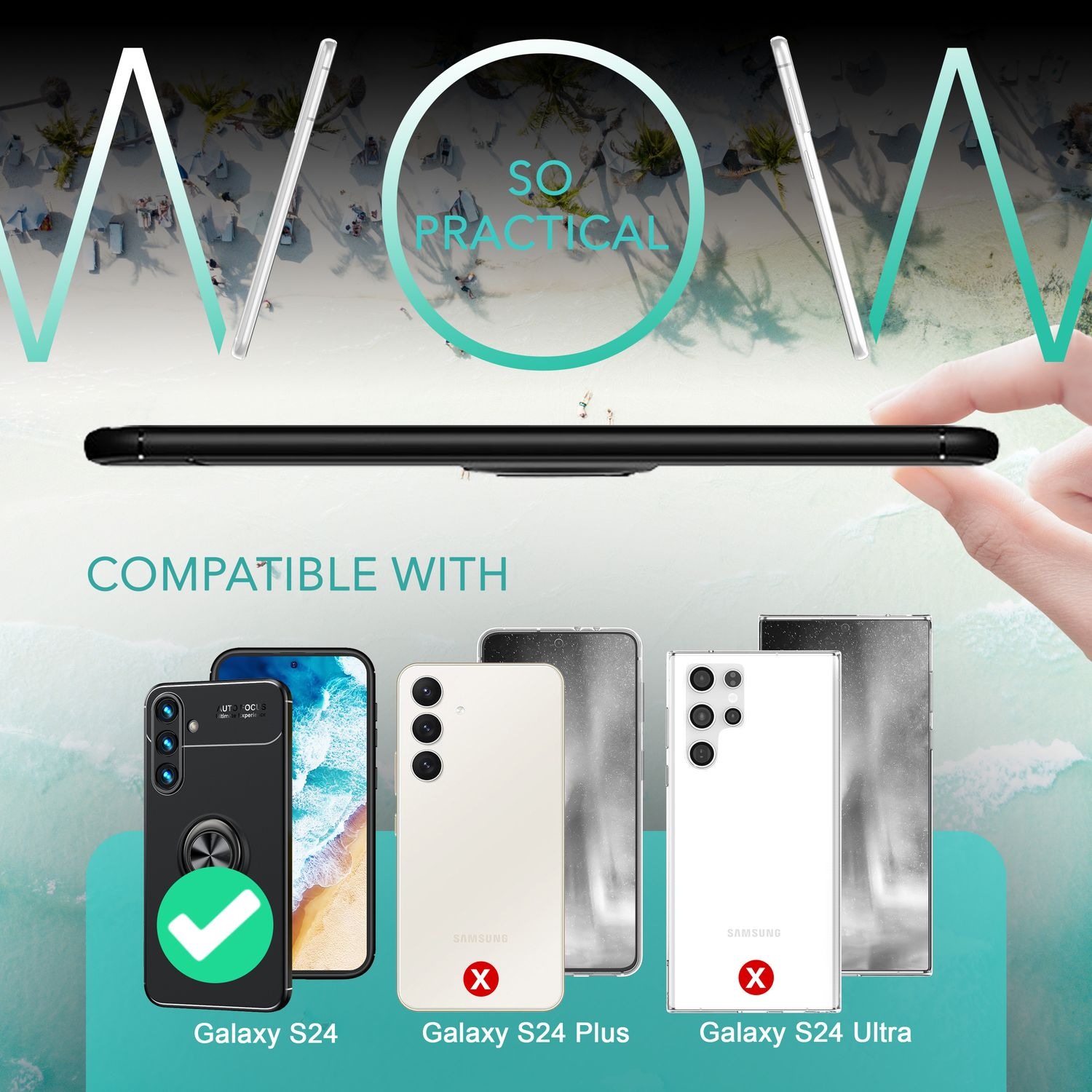 Teléfonos con fundas, S24 aprobado, S24 Plus y S24 Ultra no son compatibles.