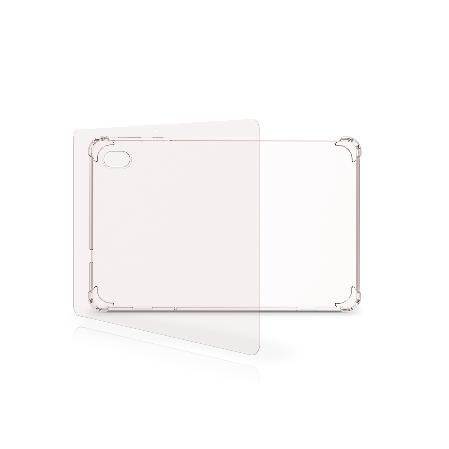 Una tableta y funda beige, la tableta está en la funda.