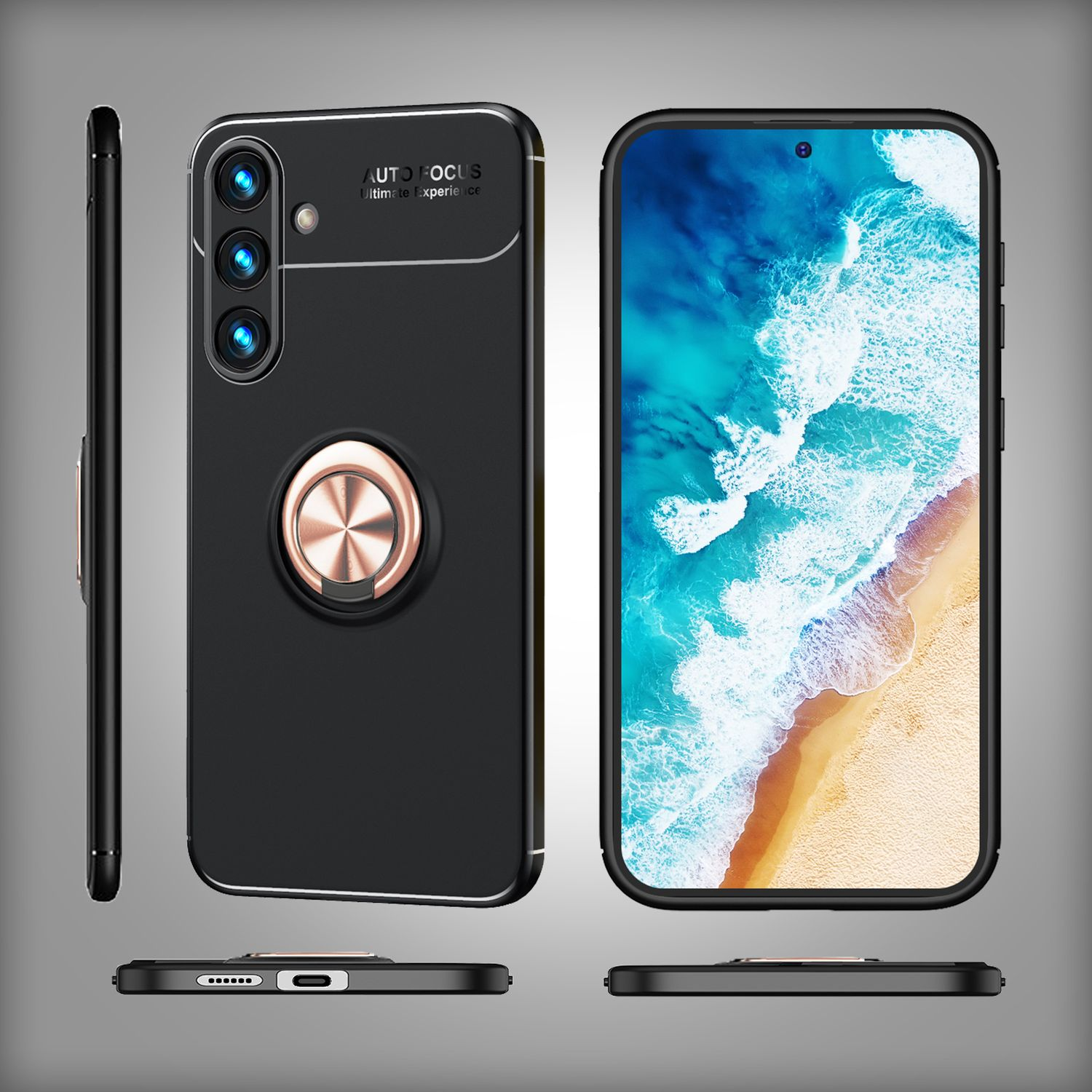Una funda negra para teléfono con un teléfono dentro.