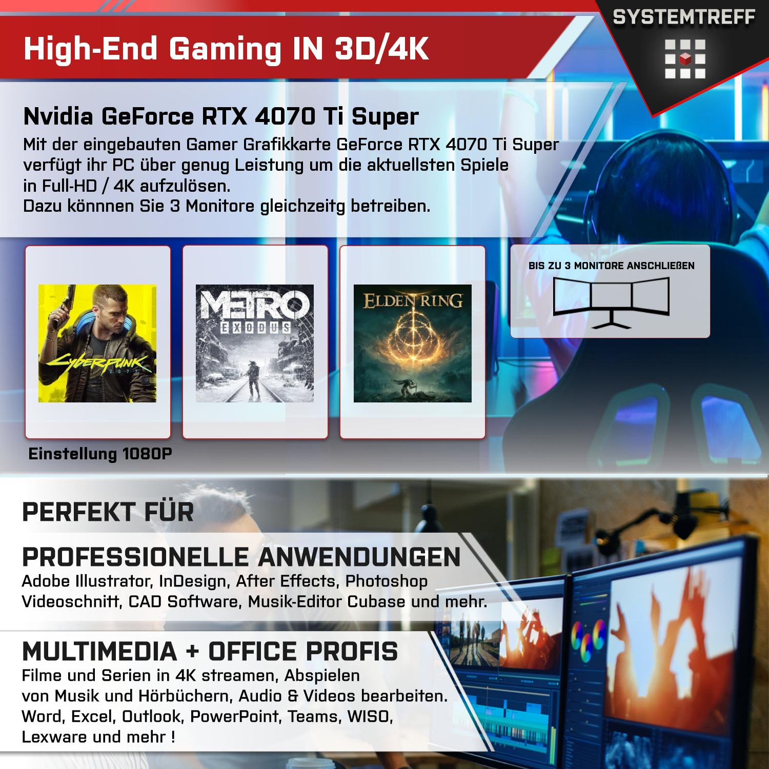 SYSTEMTREFF High-End Gaming 11 GeForce AMD Prozessor, Super™ 9 NVIDIA Ti 4070 GB 1000 Pro, 7950X3D, Gaming PC GB 32 mSSD, 9 mit RAM, AMD Windows Ryzen™ RTX™ Ryzen