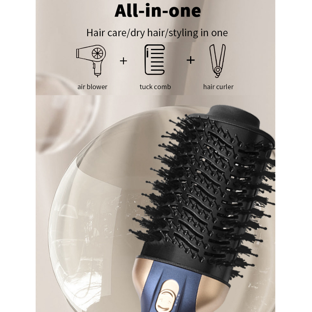 Haarpflege-Werkzeuge: Gebläse, Kamm und Lockenstab. Alles-in-einem Haarpflege/-styling-Gerät.