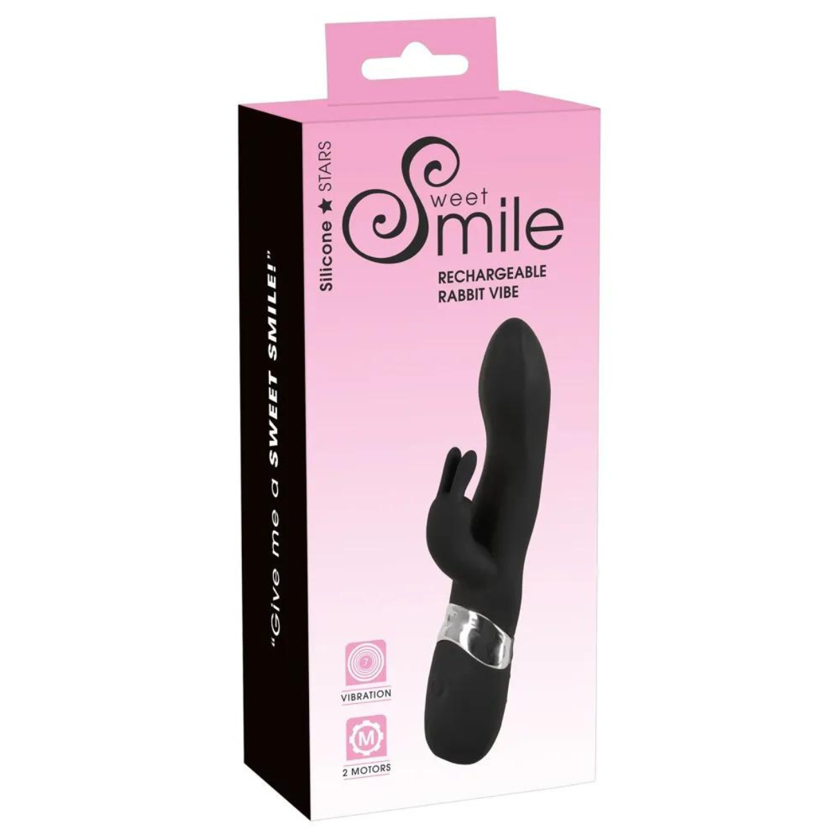 Schachtel mit einem schwarzen Hasen-Vibe. Auf der Schachtel stehen der Markenname Sweet Smile und Informationen.