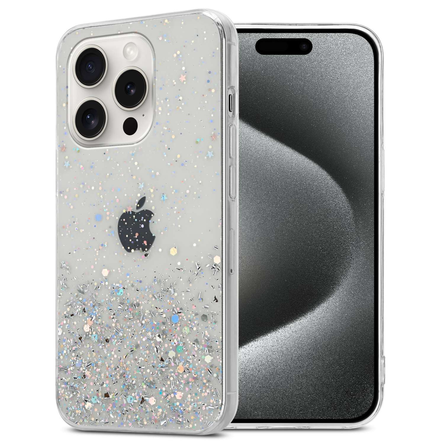 PRO Apple, funkelnden Schutzhülle Glitter Glitter, Backcover, mit mit iPhone Transparent MAX, 15 CADORABO