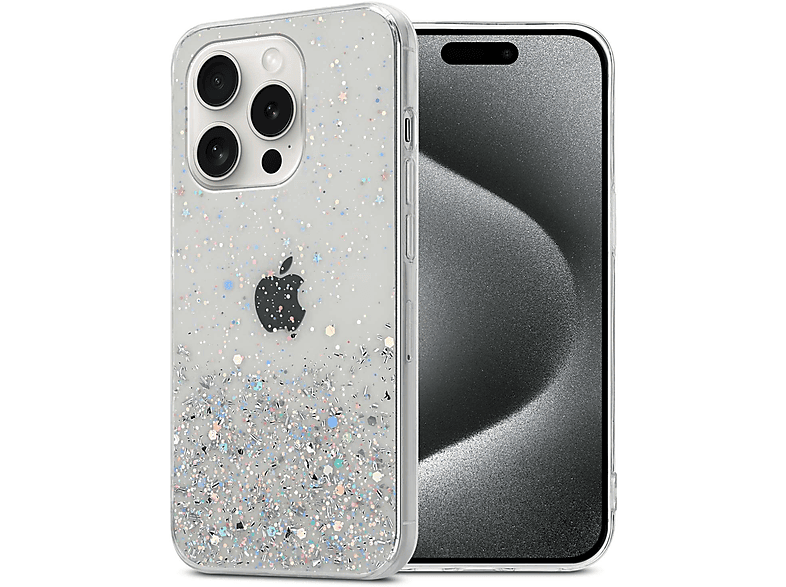CADORABO Schutzhülle mit funkelnden Glitter, Backcover, Apple, iPhone 15 PRO MAX, Transparent mit Glitter