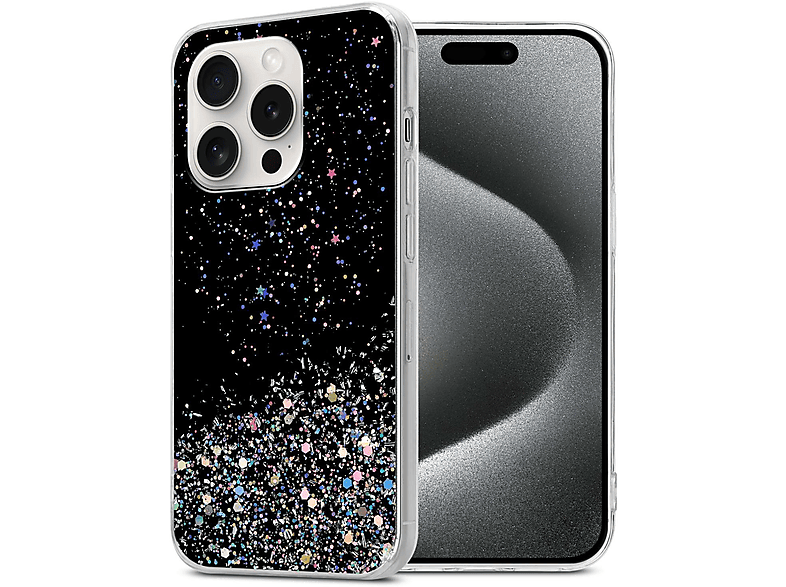 CADORABO Schutzhülle mit funkelnden Glitter, Backcover, Apple, iPhone 15 PRO MAX, Schwarz mit Glitter