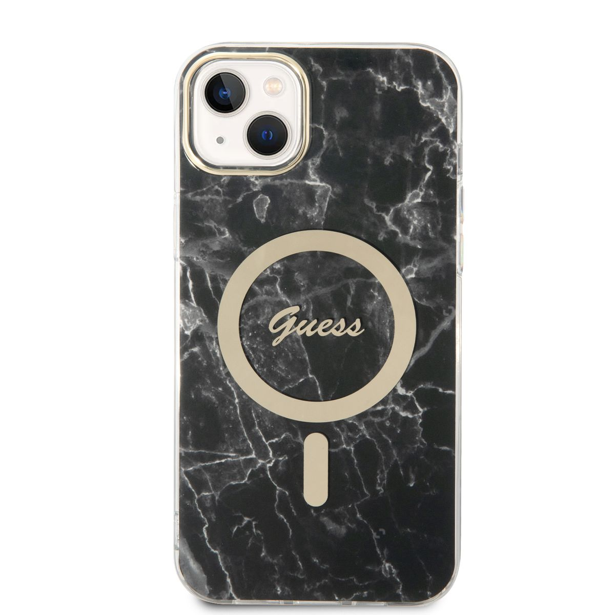 GUESS Marble Case, Schwarz Design Plus, 14 Apple, MagSafe iPhone Backcover